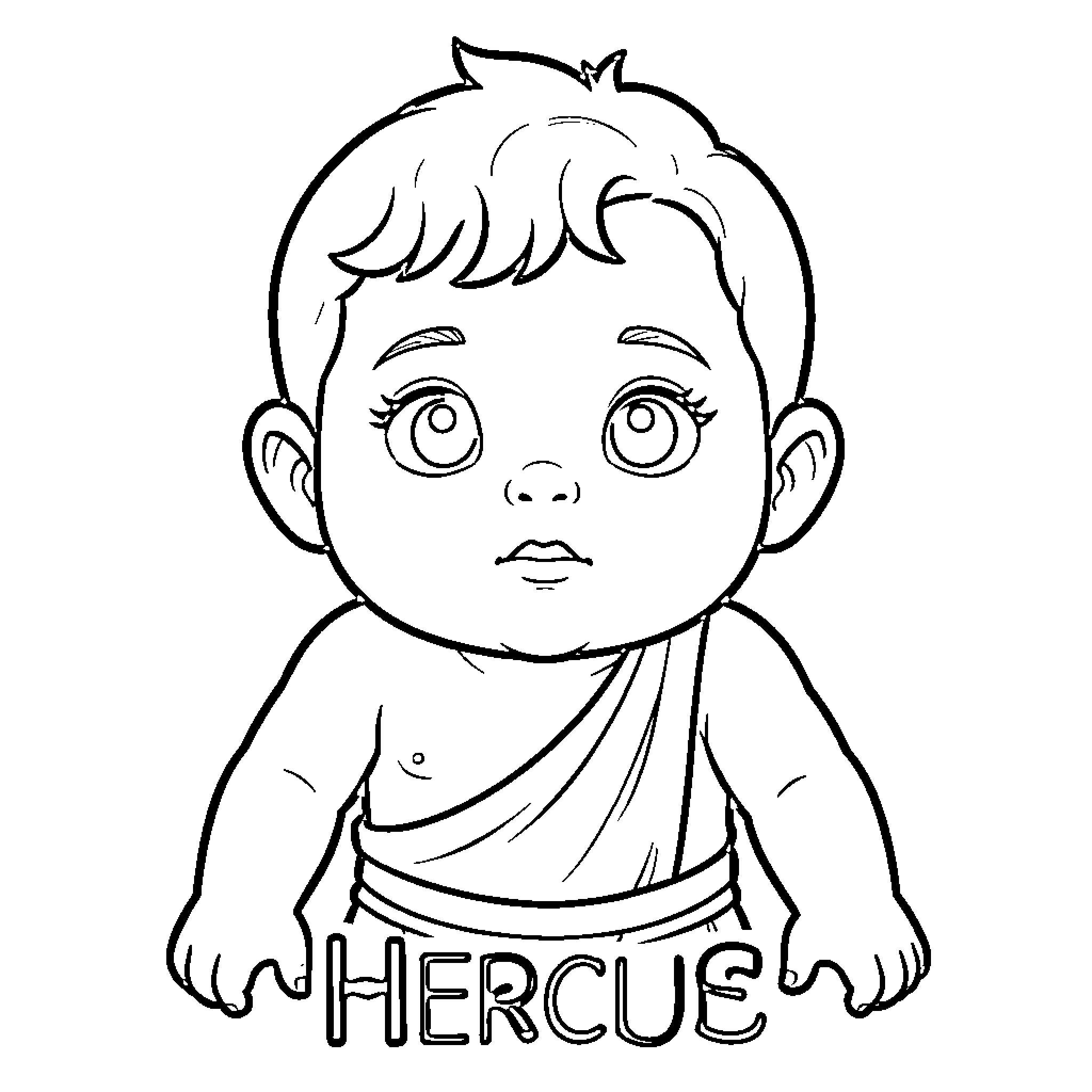 Hercules appearing as a cute baby in ancient clothing Coloring Page (free black-and-white line drawing printable PDF for all, from beginners to advanced learners, including children, teens, adults, and seniors)