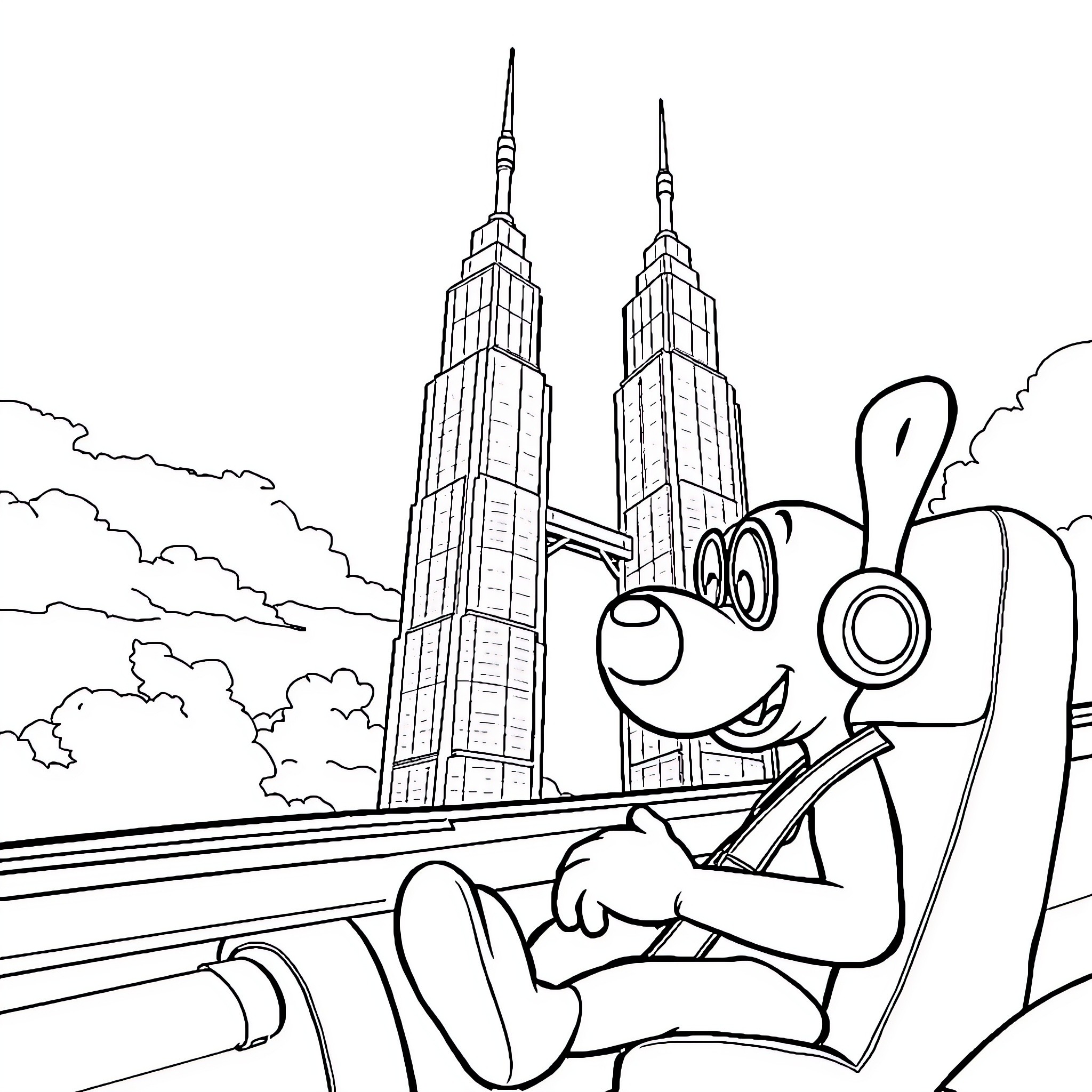 Diddy enjoys a playful adventure in the city Coloring Page (free black-and-white line drawing printable PDF for all, from beginners to advanced learners, including children, teens, adults, and seniors)