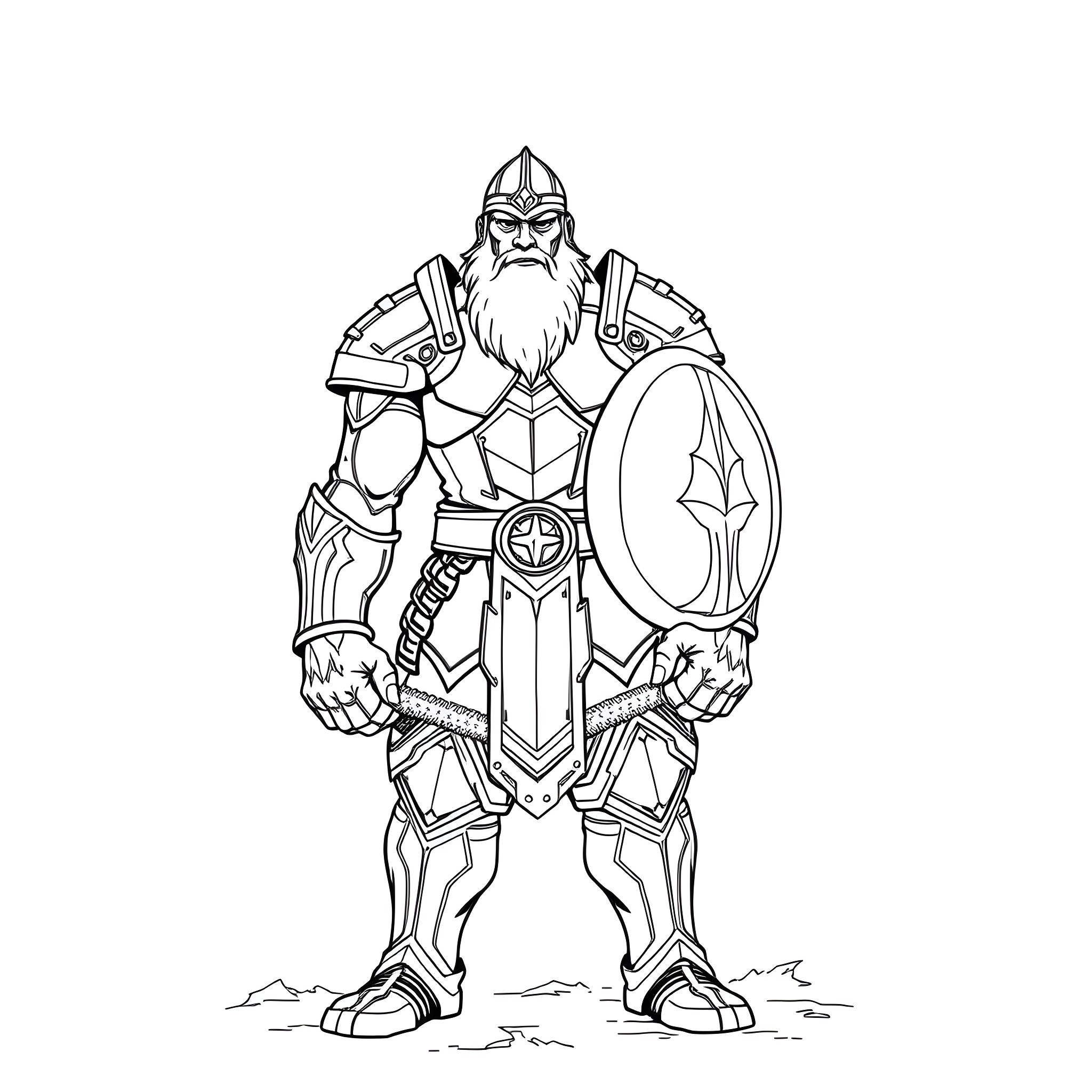 Goliath the Mighty Warrior in Armor Coloring Page (free black-and-white line drawing printable PDF for all, from beginners to advanced learners, including children, teens, adults, and seniors)