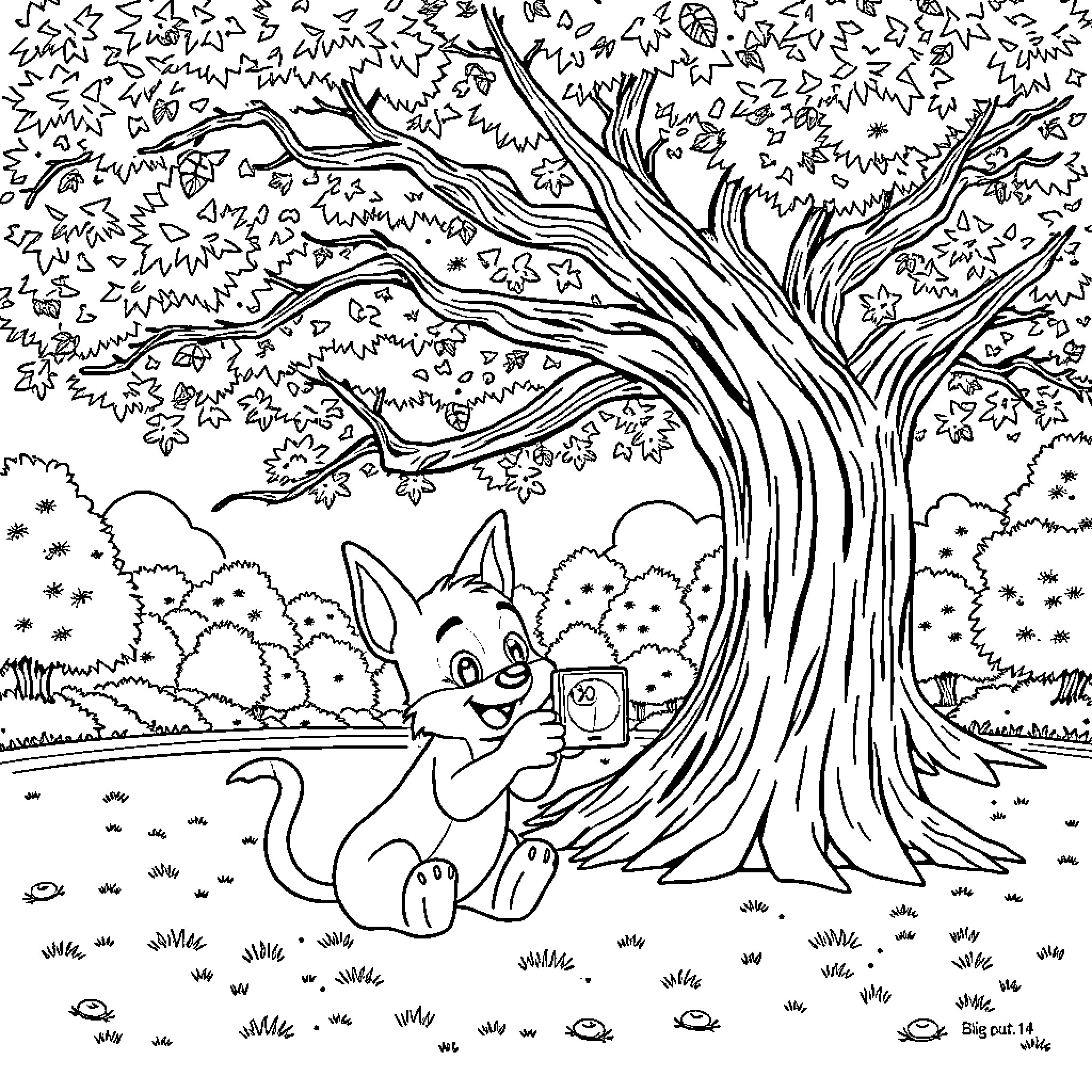 Bluey exploring the outdoors with a camera Coloring Page (free black-and-white line drawing printable PDF for all, from beginners to advanced learners, including children, teens, adults, and seniors)