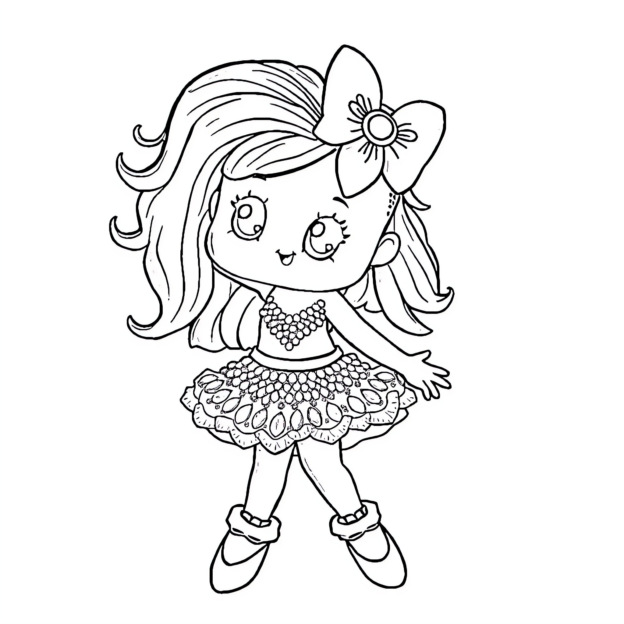 Bluey Flower Girl in Pretty Dress Coloring Page (free black-and-white line drawing printable PDF for all, from beginners to advanced learners, including children, teens, adults, and seniors)