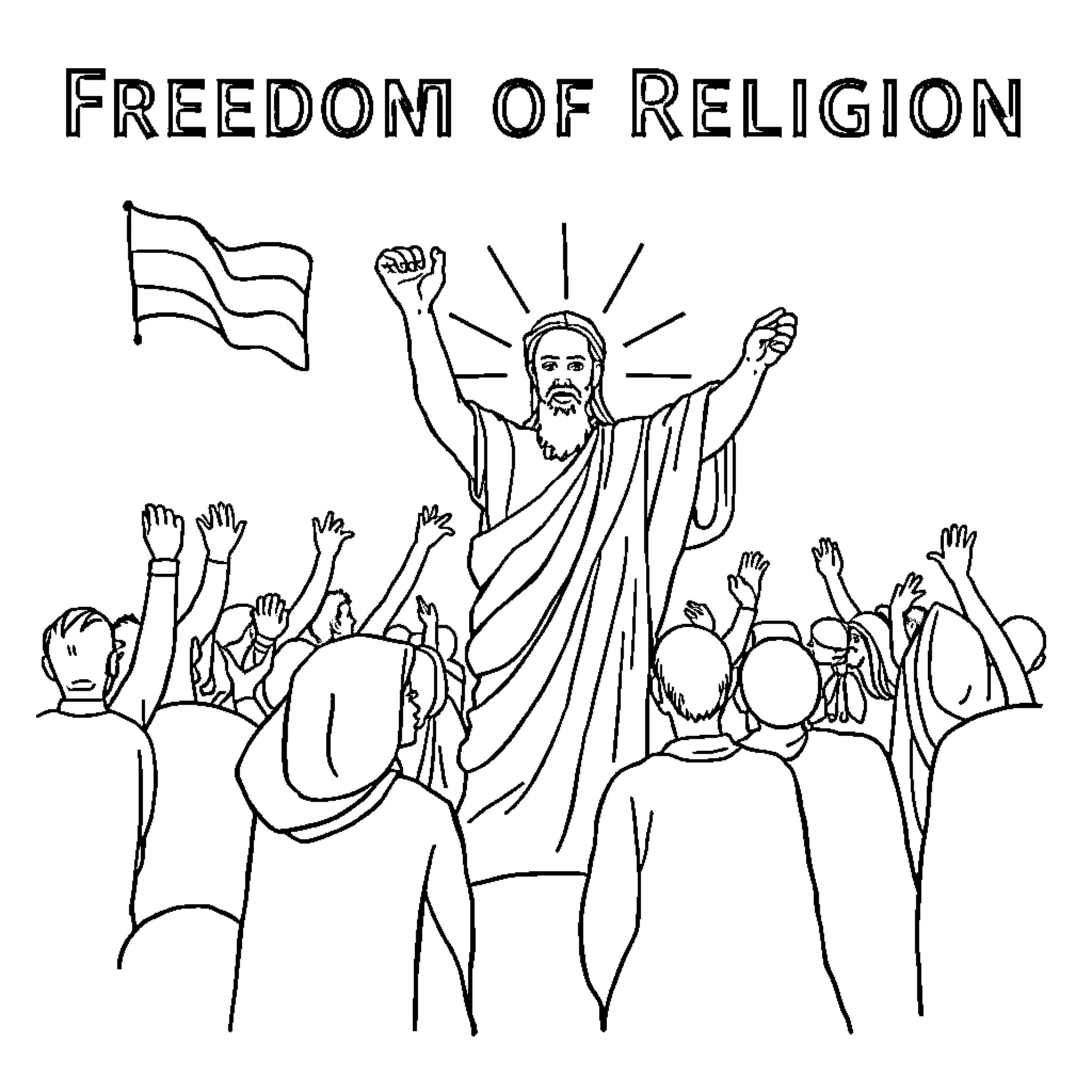 Religion: Celebrating Freedom of Religion Coloring Page (free black-and-white line drawing printable PDF for all, from beginners to advanced learners, including children, teens, adults, and seniors)