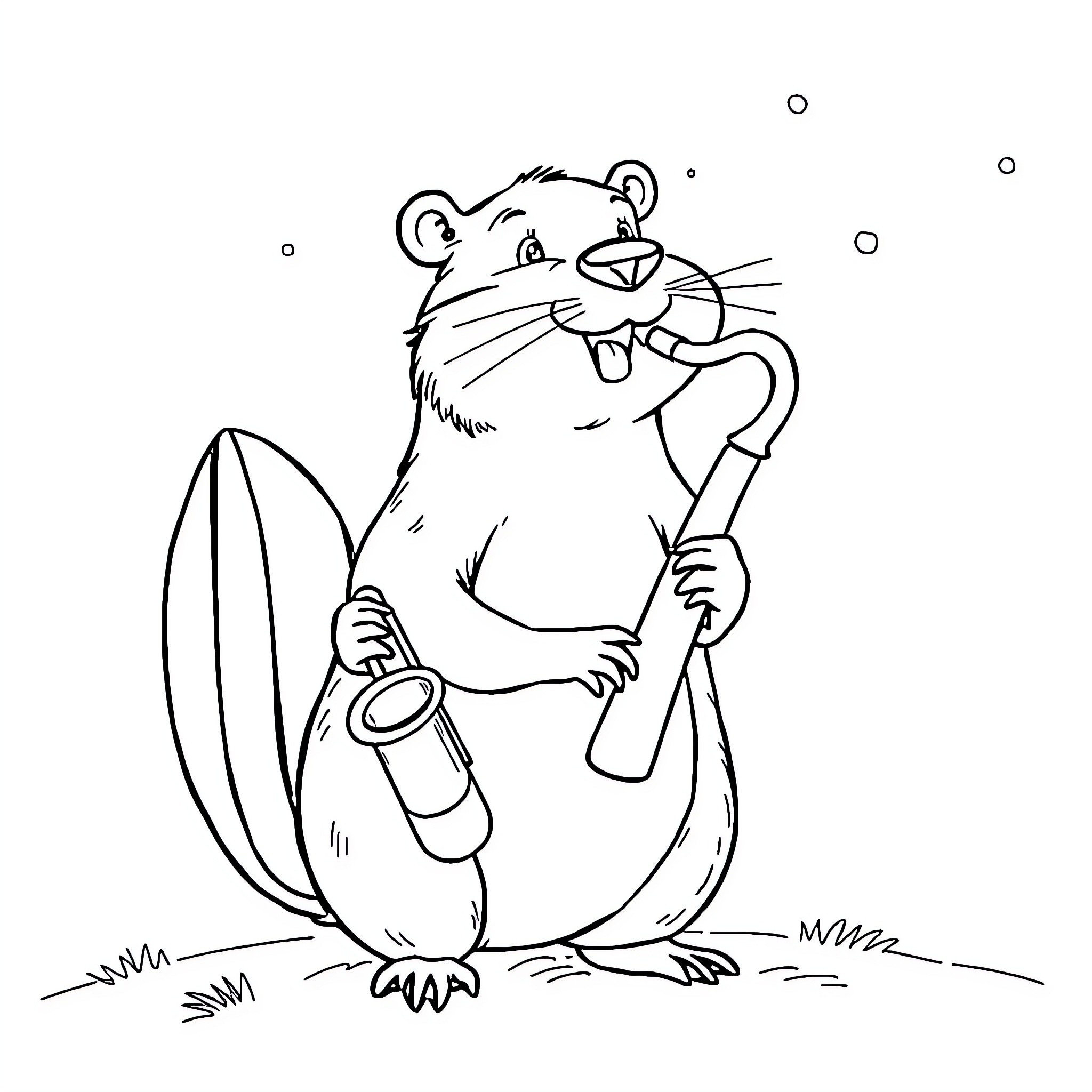 Beaver surfing with a spray can Coloring Page (free black-and-white line drawing printable PDF for all, from beginners to advanced learners, including children, teens, adults, and seniors)