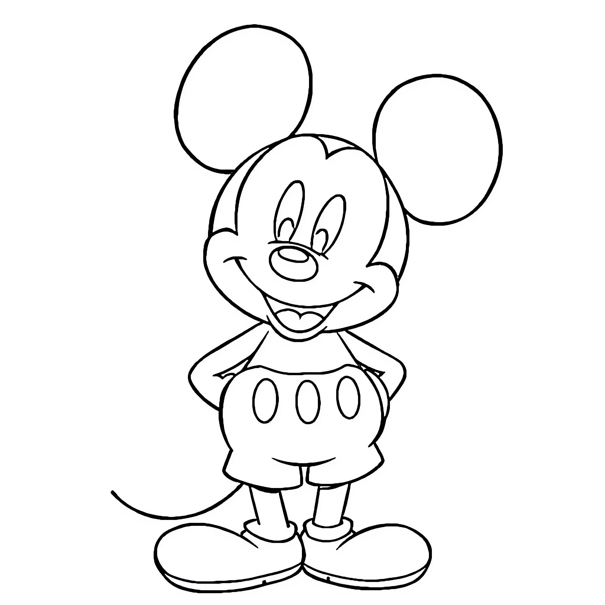 Mickey Mouse in a cheerful pose Coloring Page (free black-and-white line drawing printable PDF for all, from beginners to advanced learners, including children, teens, adults, and seniors)