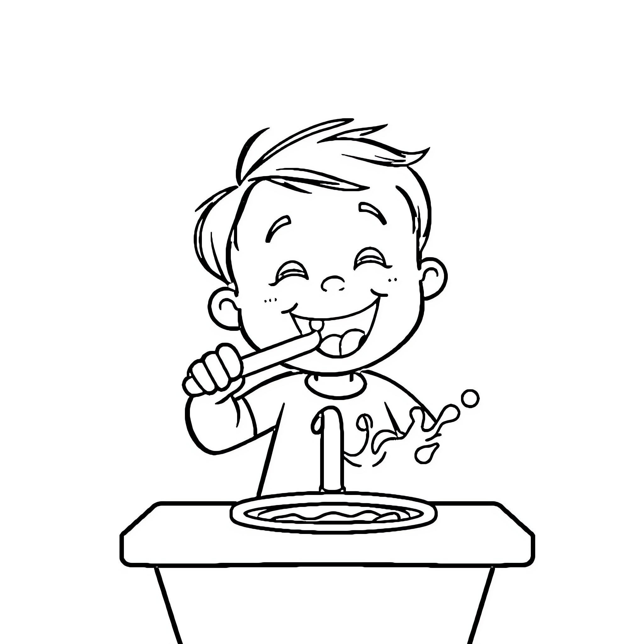 Child happily eating a pie at the table Coloring Page (free black-and-white line drawing printable PDF for all, from beginners to advanced learners, including children, teens, adults, and seniors)