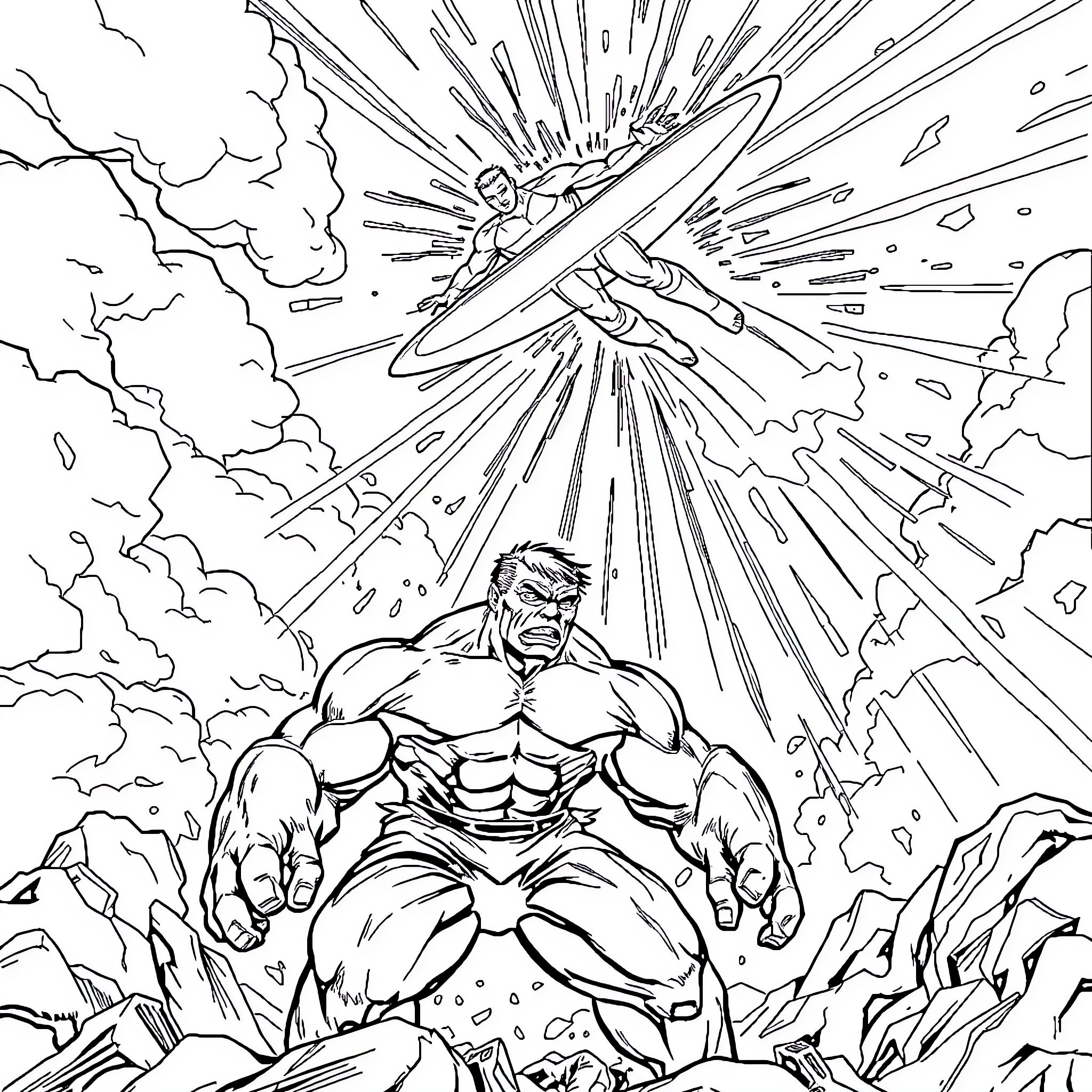 Silver Surfer's Cosmic Showdown in the Cosmic Expanse Coloring Page (free black-and-white line drawing printable PDF for all, from beginners to advanced learners, including children, teens, adults, and seniors)