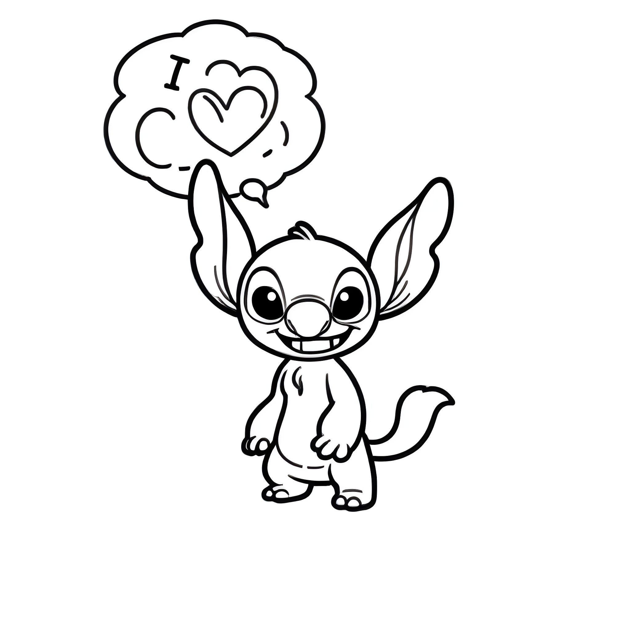 Stitch expressing affection Coloring Page (free black-and-white line drawing printable PDF for all, from beginners to advanced learners, including children, teens, adults, and seniors)