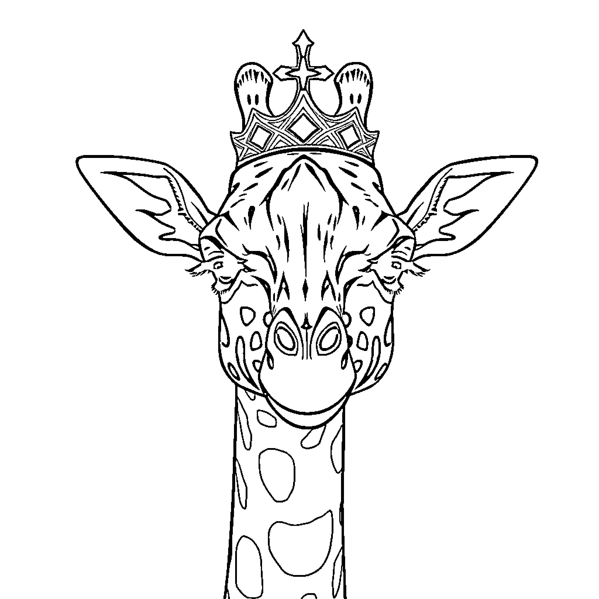 Giraffe wearing a regal crown Coloring Page (free black-and-white line drawing printable PDF for all, from beginners to advanced learners, including children, teens, adults, and seniors)