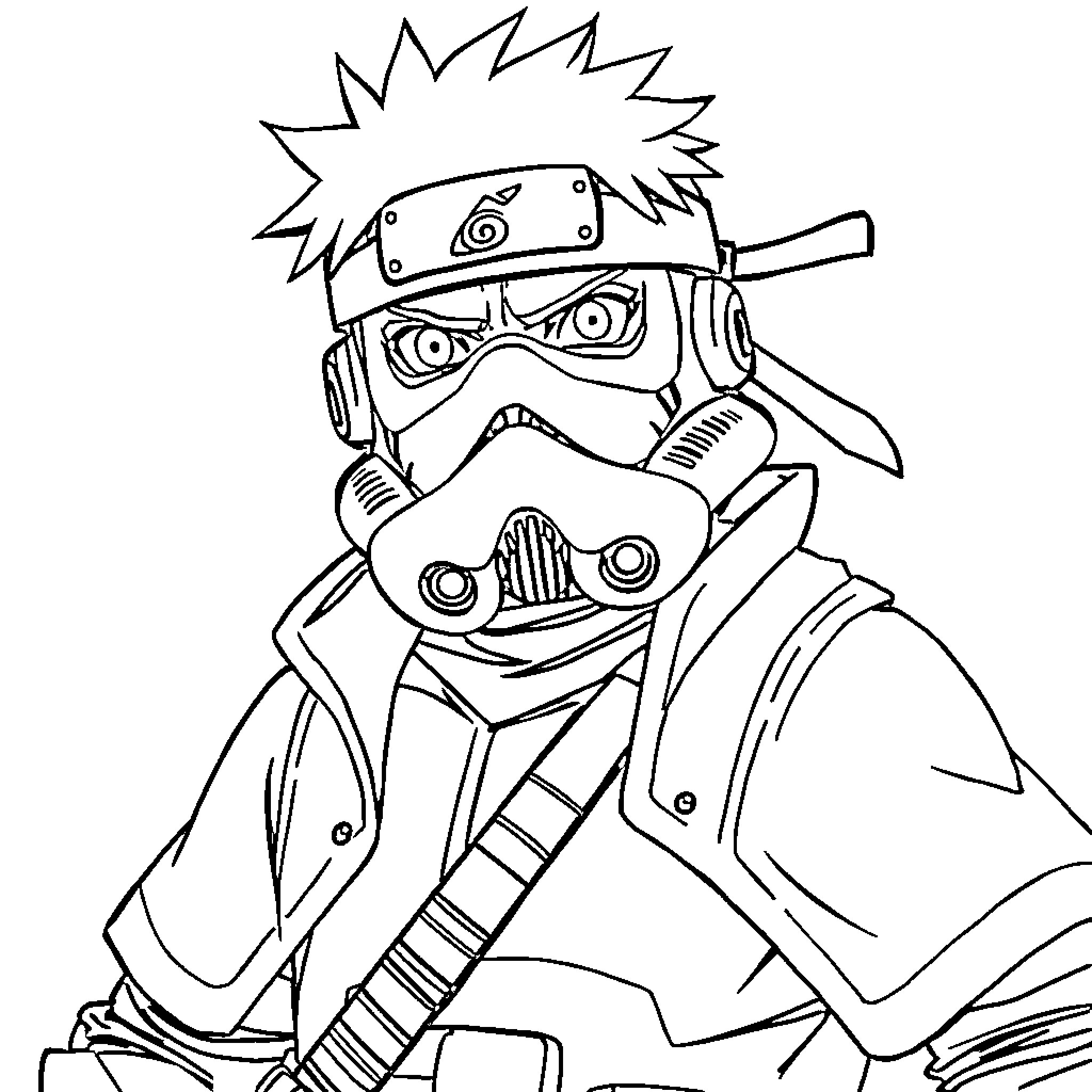 Naruto ninja warrior in combat stance Coloring Page (free black-and-white line drawing printable PDF for all, from beginners to advanced learners, including children, teens, adults, and seniors)