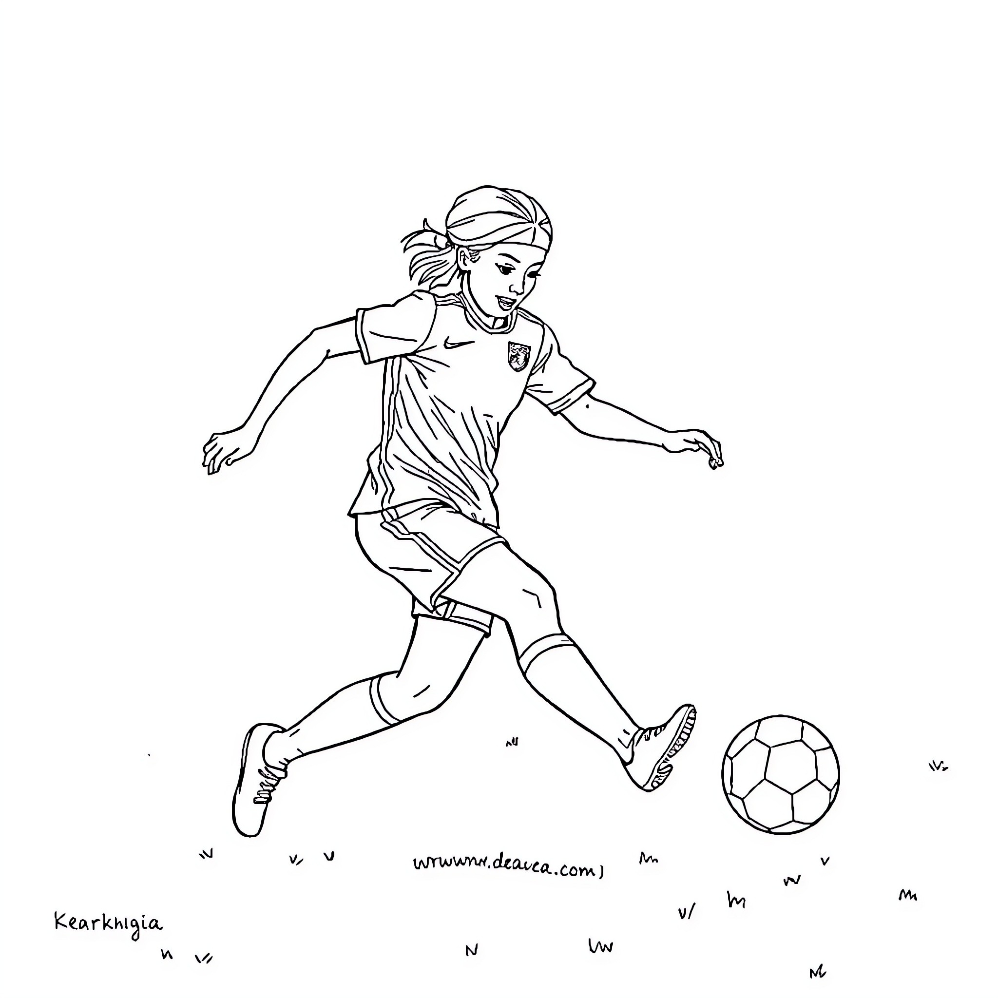 Kvaratskhelia playing soccer with energy and focus Coloring Page (free black-and-white line drawing printable PDF for all, from beginners to advanced learners, including children, teens, adults, and seniors)
