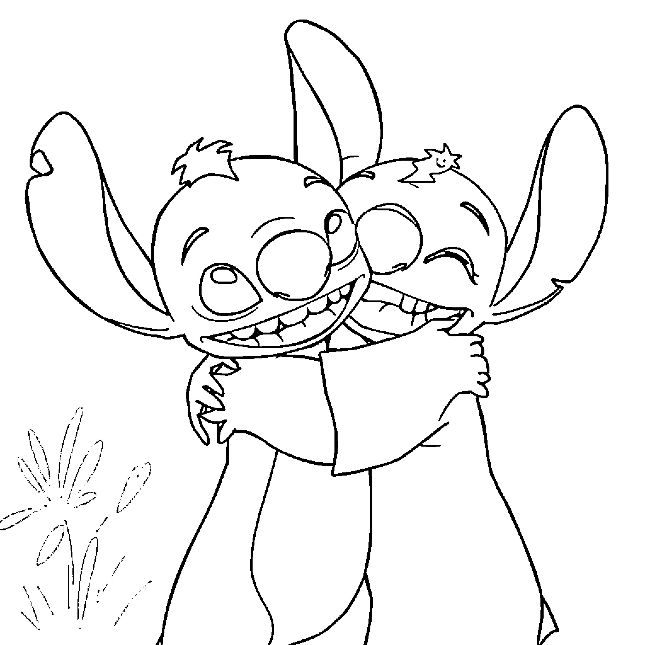 Stitch playing joyfully with sparkles Coloring Page (free black-and-white line drawing printable PDF for all, from beginners to advanced learners, including children, teens, adults, and seniors)