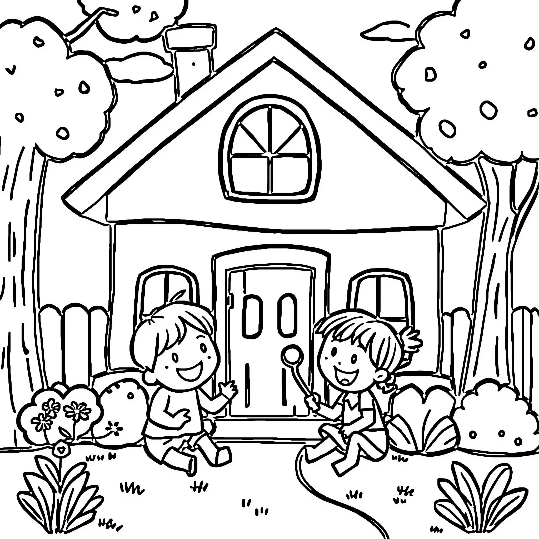 Loud House: Children playing happily in the yard Coloring Page (free black-and-white line drawing printable PDF for all, from beginners to advanced learners, including children, teens, adults, and seniors)