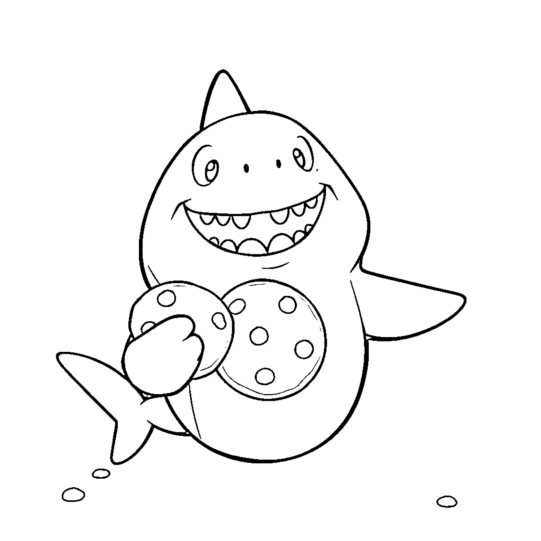 Jeff the Land Shark playing with his fishy friend Coloring Page (free black-and-white line drawing printable PDF for all, from beginners to advanced learners, including children, teens, adults, and seniors)