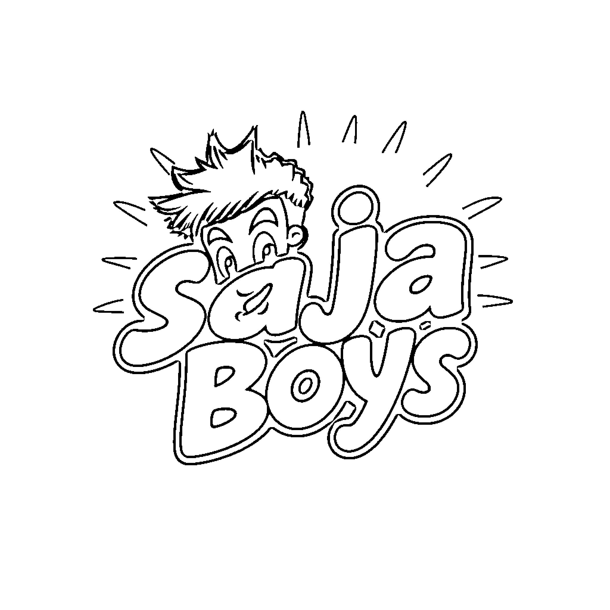 Saja Boys having fun and laughter Coloring Page (free black-and-white line drawing printable PDF for all, from beginners to advanced learners, including children, teens, adults, and seniors)