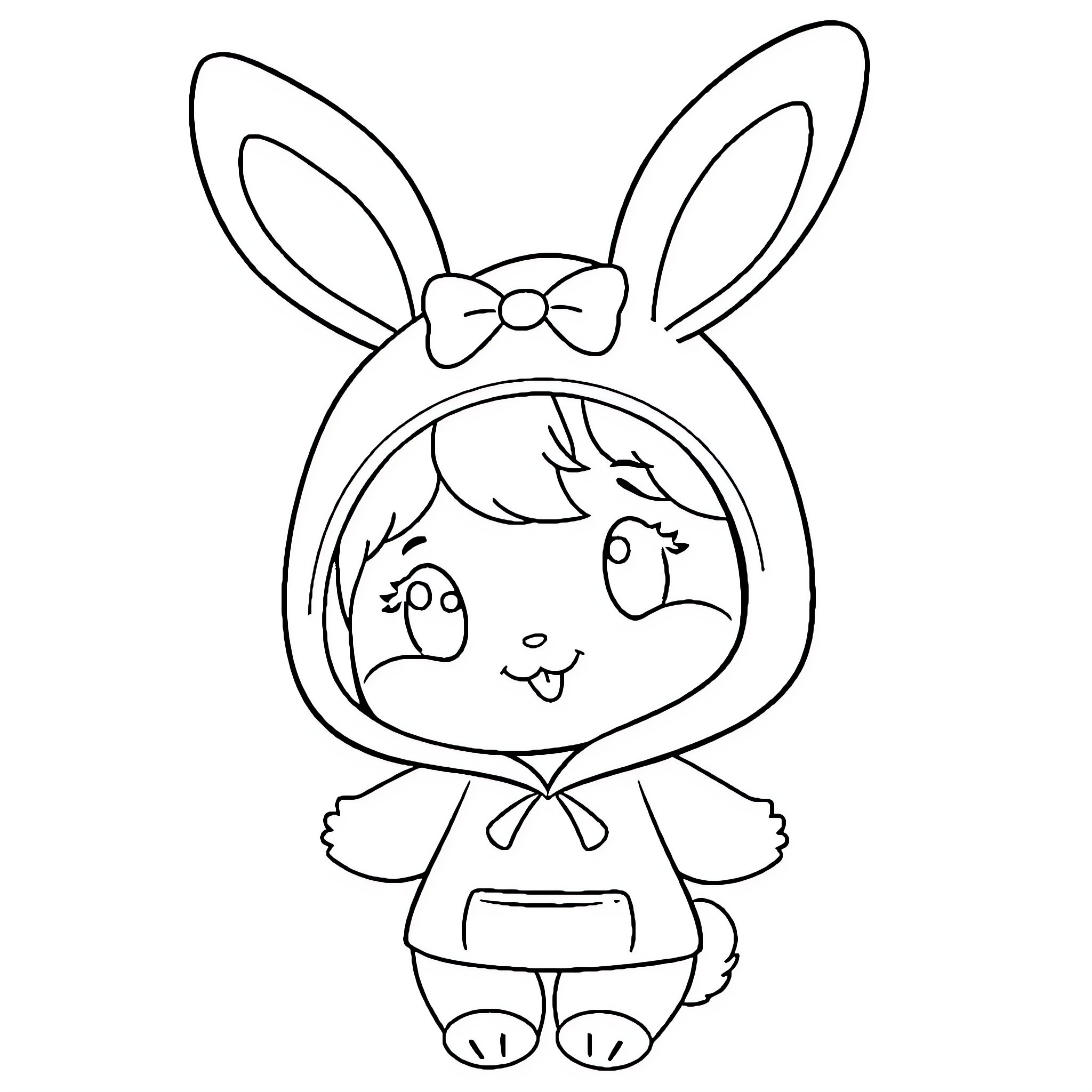 My Melody Girl in Bunny Outfit Coloring Page (free black-and-white line drawing printable PDF for all, from beginners to advanced learners, including children, teens, adults, and seniors)
