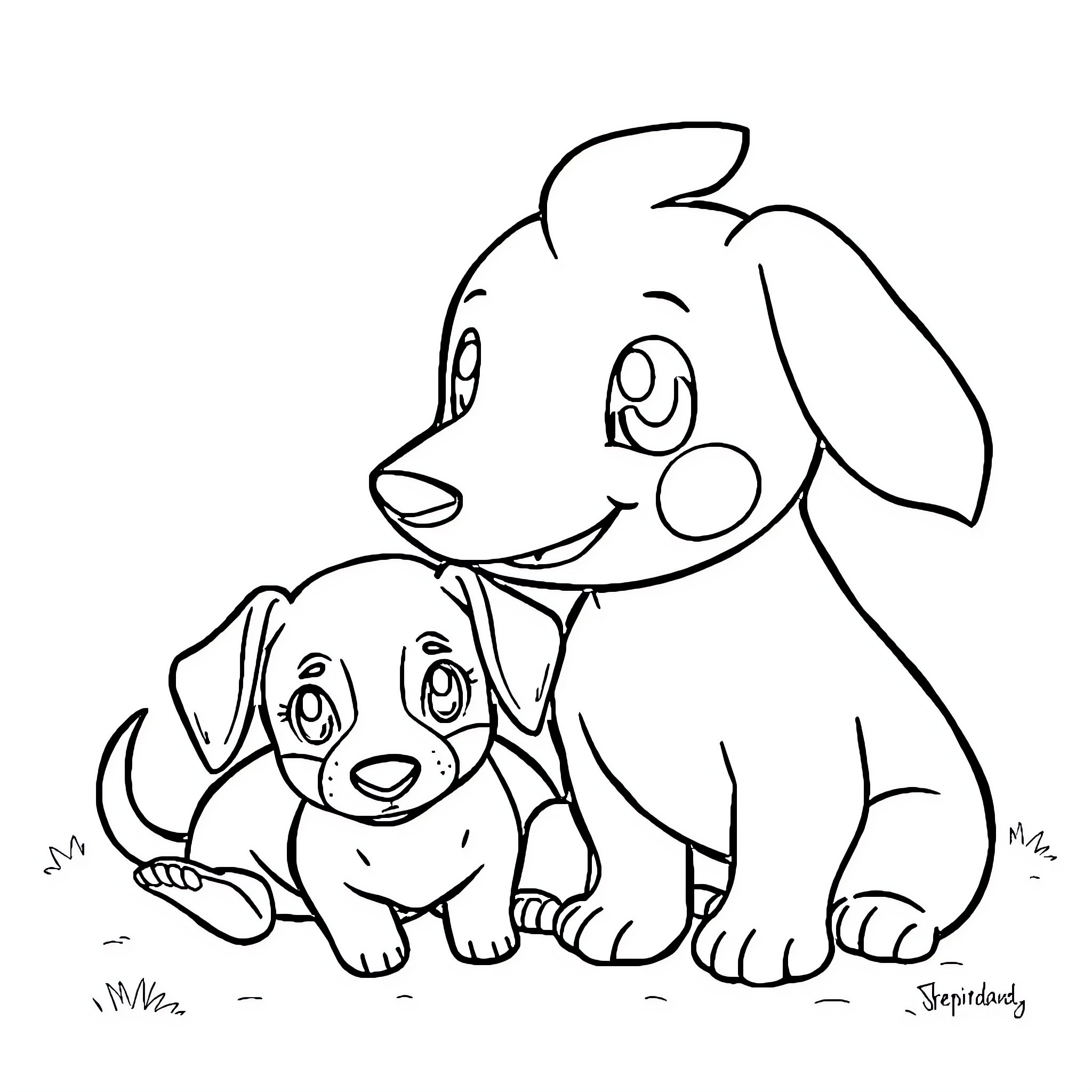 Pokémon puppies playing together happily Coloring Page (free black-and-white line drawing printable PDF for all, from beginners to advanced learners, including children, teens, adults, and seniors)