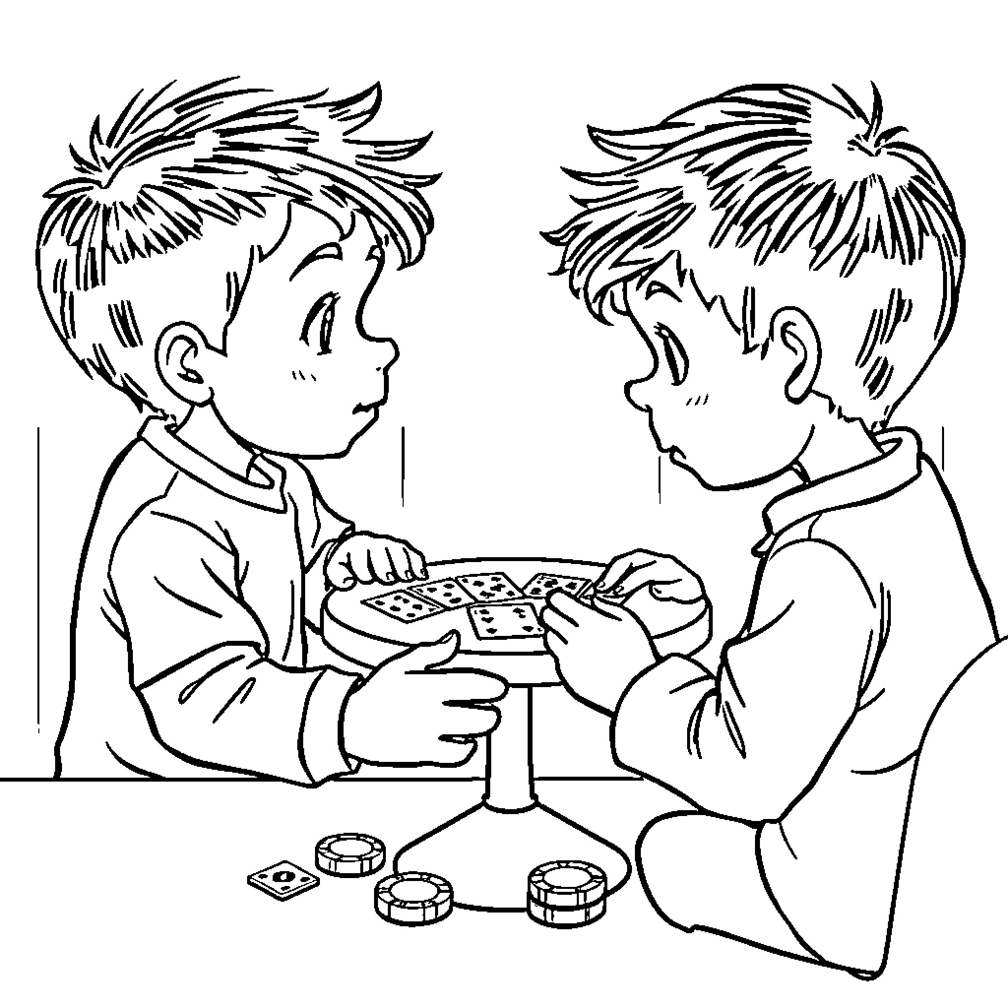 Kids playing video game together Coloring Page (free black-and-white line drawing printable PDF for all, from beginners to advanced learners, including children, teens, adults, and seniors)