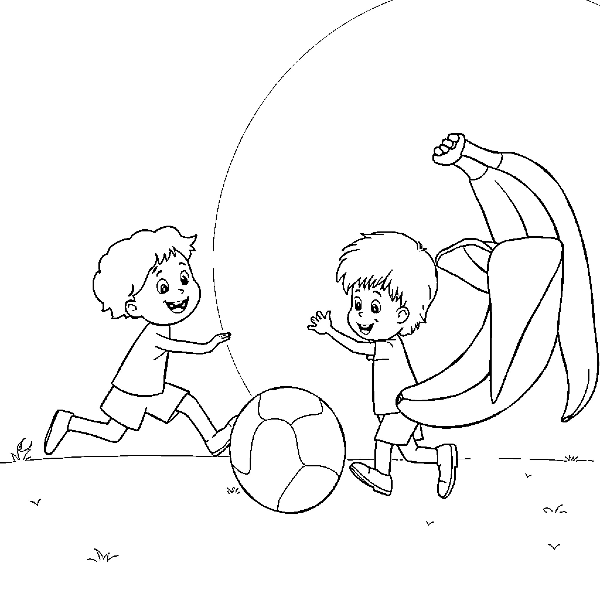Fruit of fun and games on the field Coloring Page (free black-and-white line drawing printable PDF for all, from beginners to advanced learners, including children, teens, adults, and seniors)