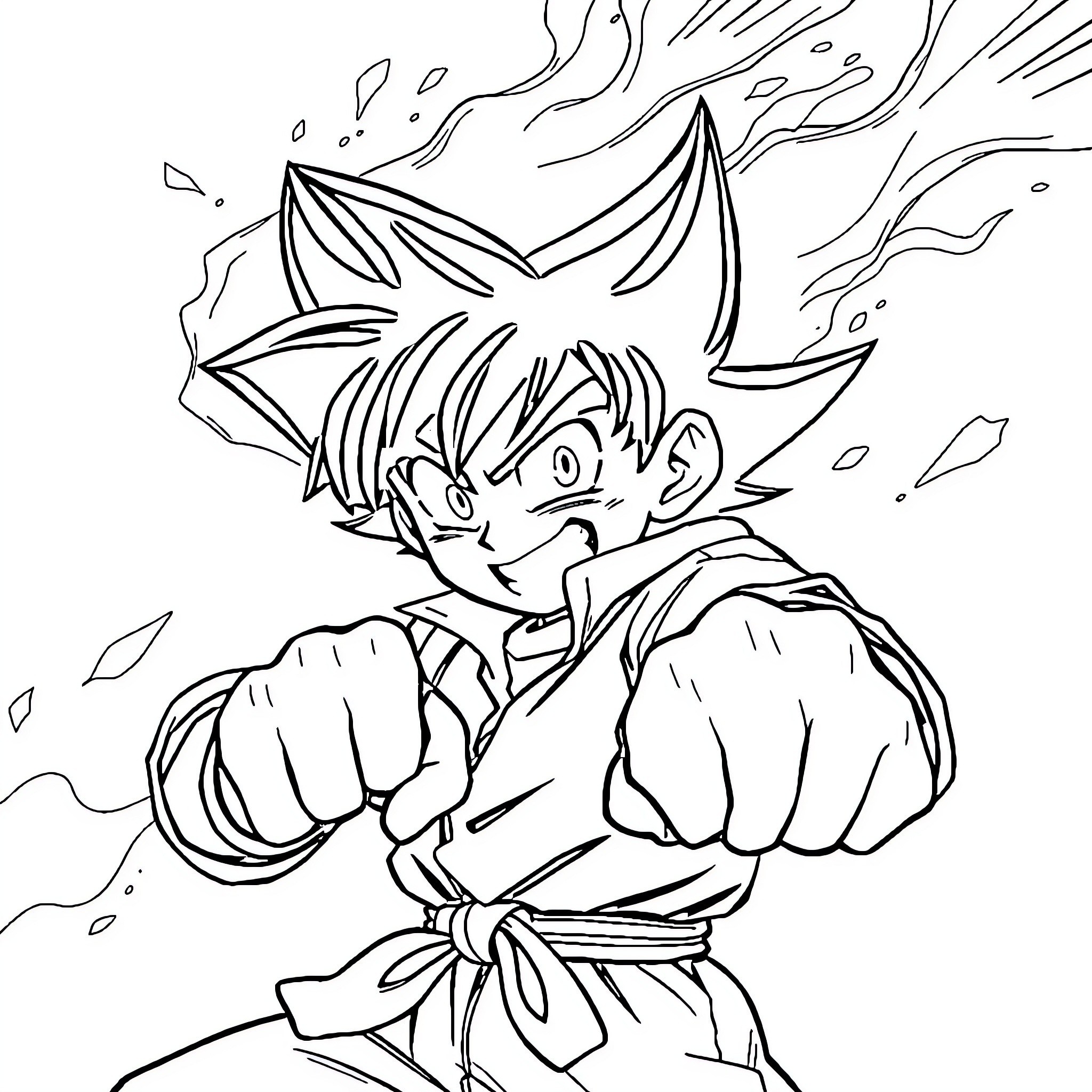 Deku showing a determined expression during an intense battle Coloring Page (free black-and-white line drawing printable PDF for all, from beginners to advanced learners, including children, teens, adults, and seniors)