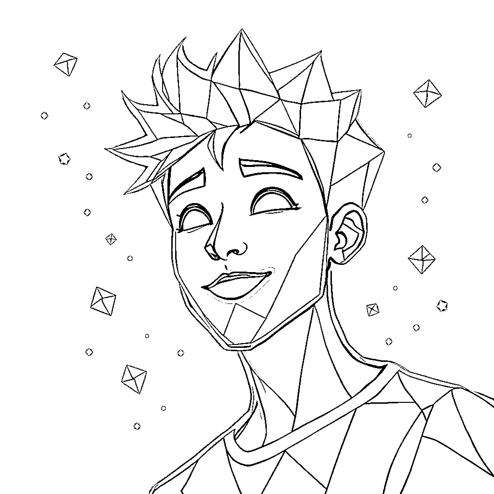 Avatar of a stylized character with geometric features Coloring Page (free black-and-white line drawing printable PDF for all, from beginners to advanced learners, including children, teens, adults, and seniors)
