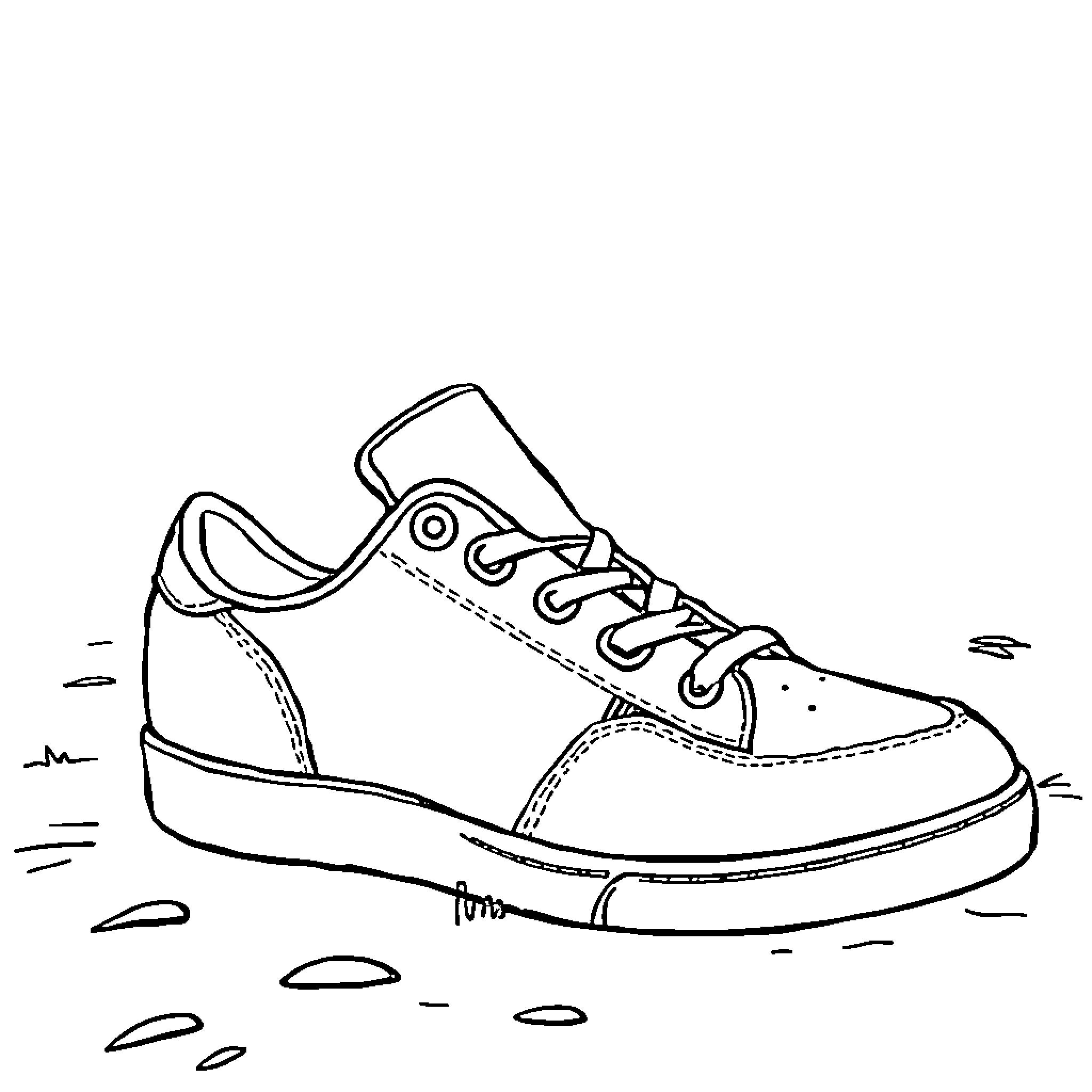 Sneaker on the ground with laces Coloring Page (free black-and-white line drawing printable PDF for all, from beginners to advanced learners, including children, teens, adults, and seniors)