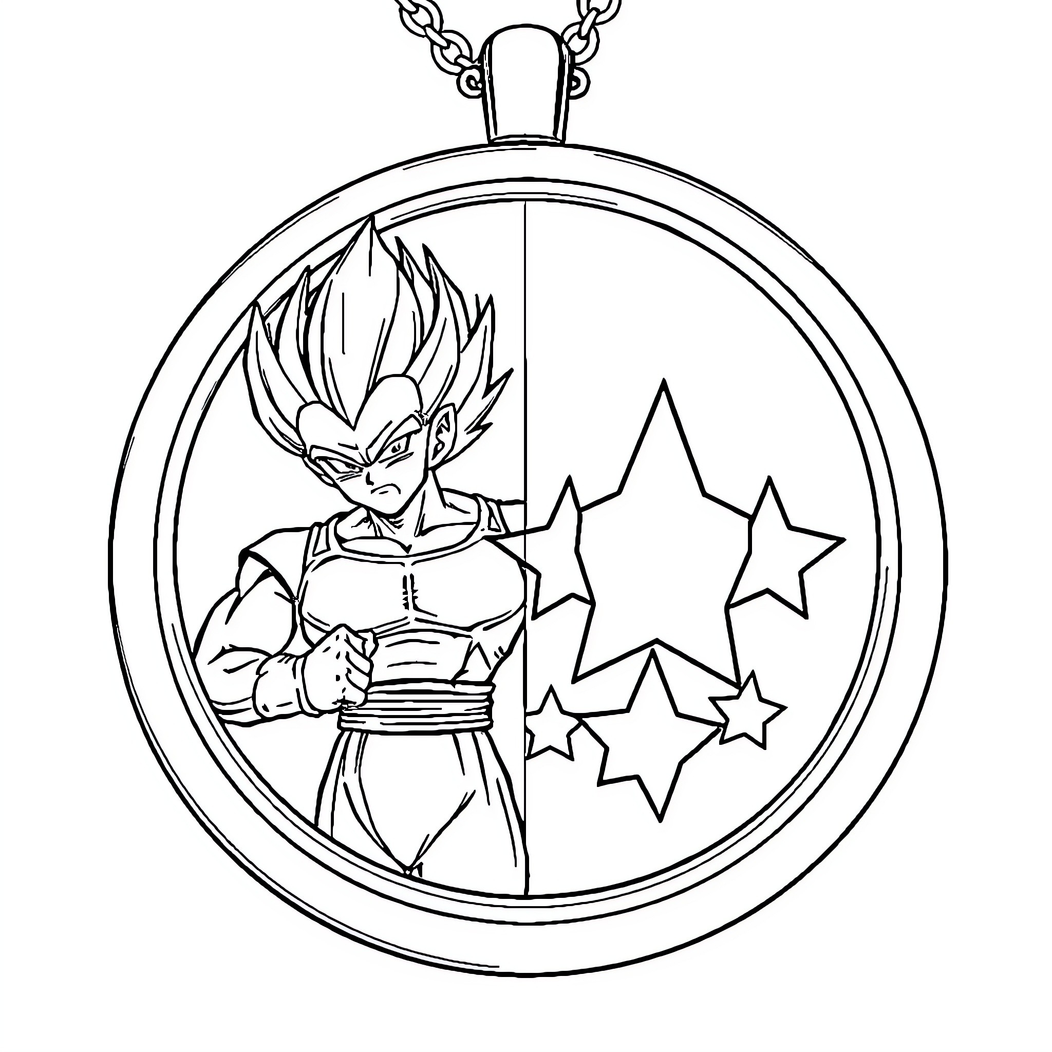 Locket with Animated Character and Stars Coloring Page (free black-and-white line drawing printable PDF for all, from beginners to advanced learners, including children, teens, adults, and seniors)