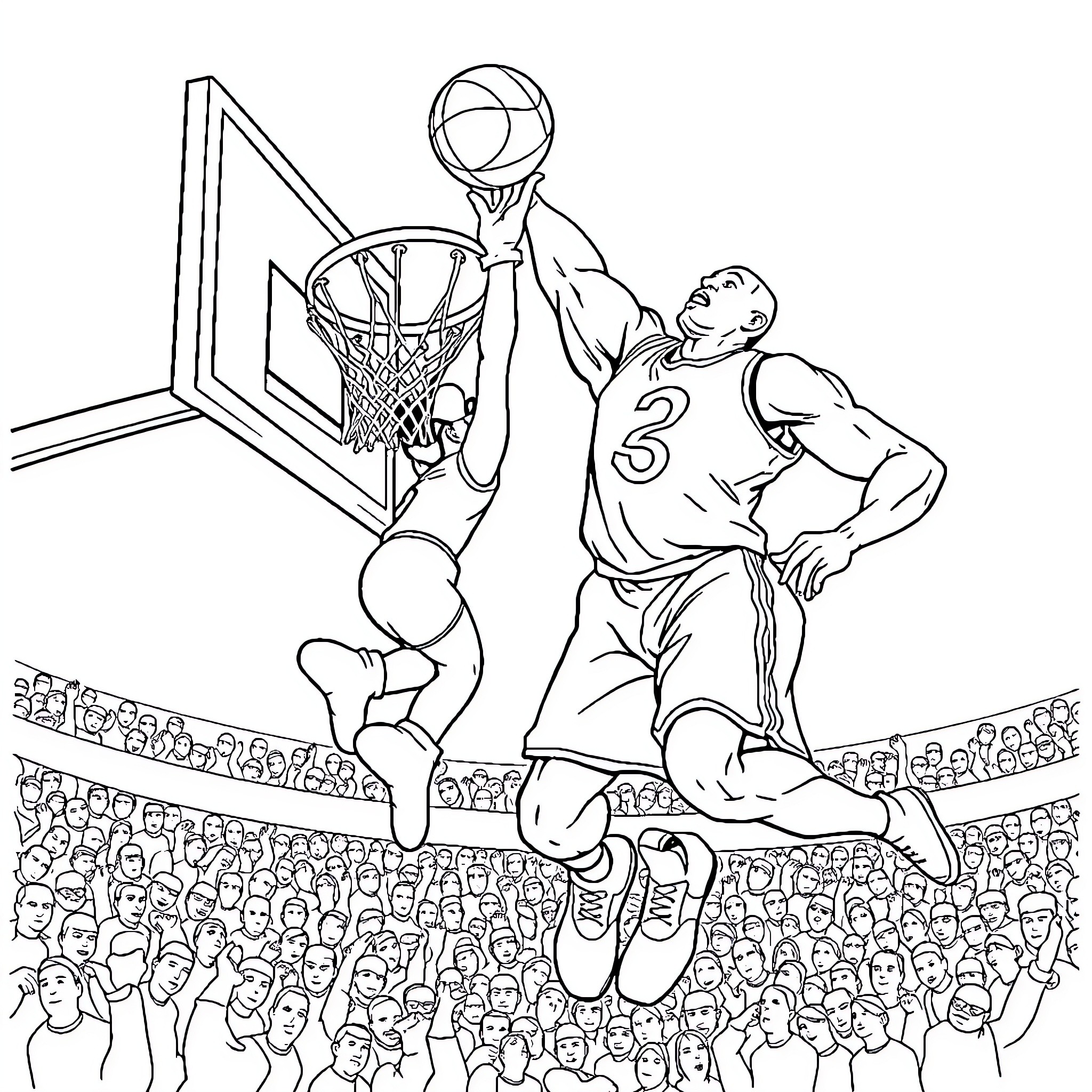 Luigi's Courtside Basketball Showdown Coloring Page (free black-and-white line drawing printable PDF for all, from beginners to advanced learners, including children, teens, adults, and seniors)