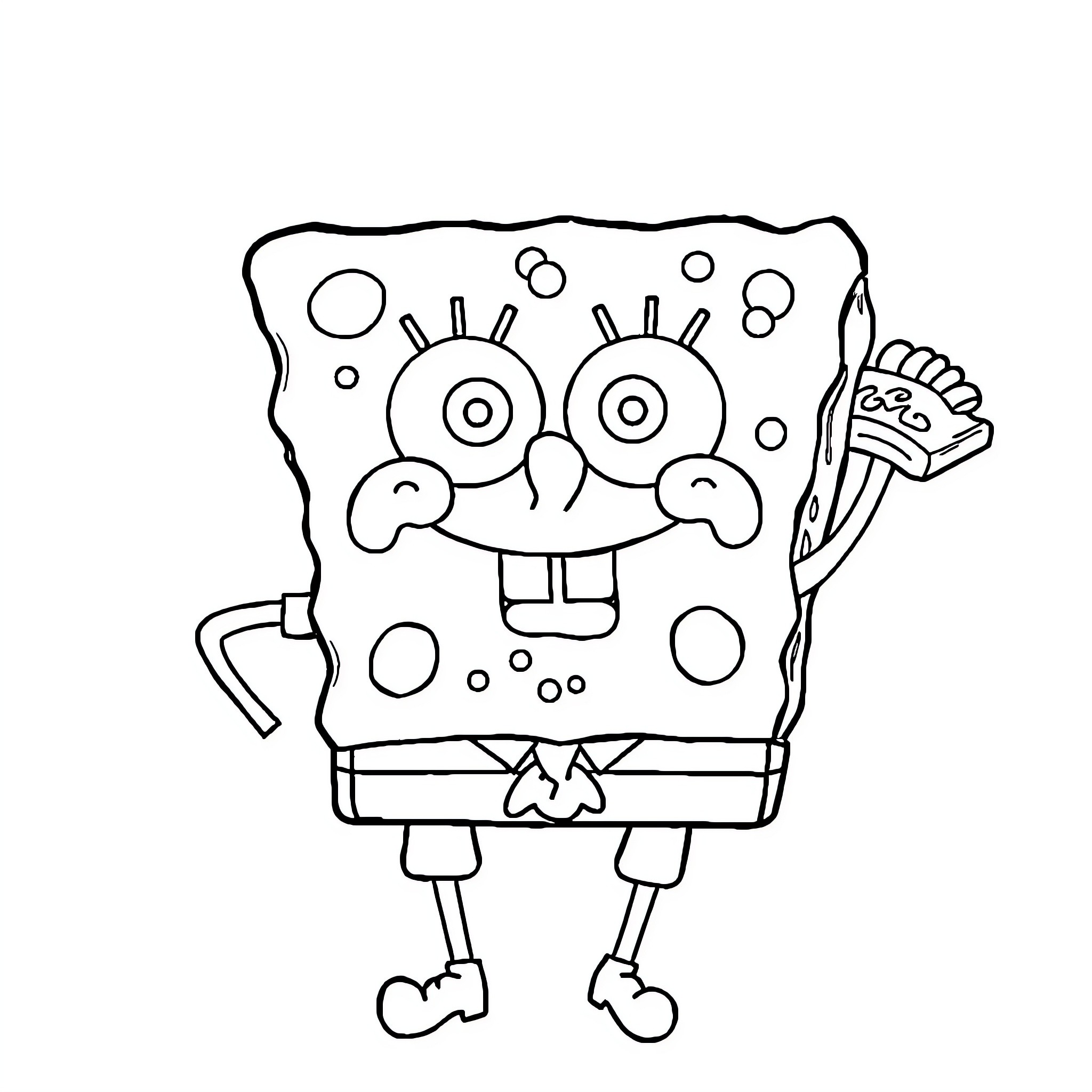 Spongebob making a silly face Coloring Page (free black-and-white line drawing printable PDF for all, from beginners to advanced learners, including children, teens, adults, and seniors)