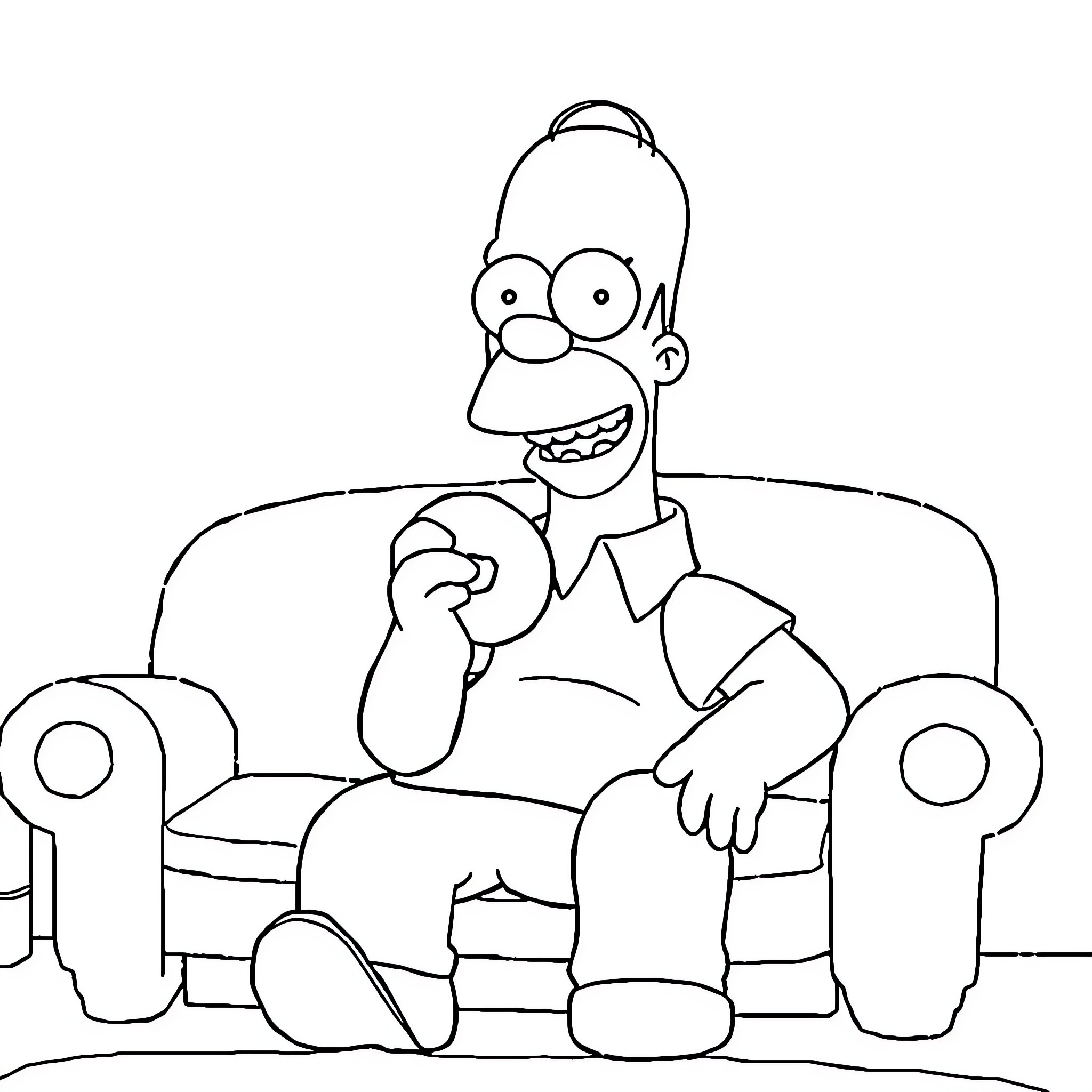Homer Simpson relaxing on a couch Coloring Page (free black-and-white line drawing printable PDF for all, from beginners to advanced learners, including children, teens, adults, and seniors)