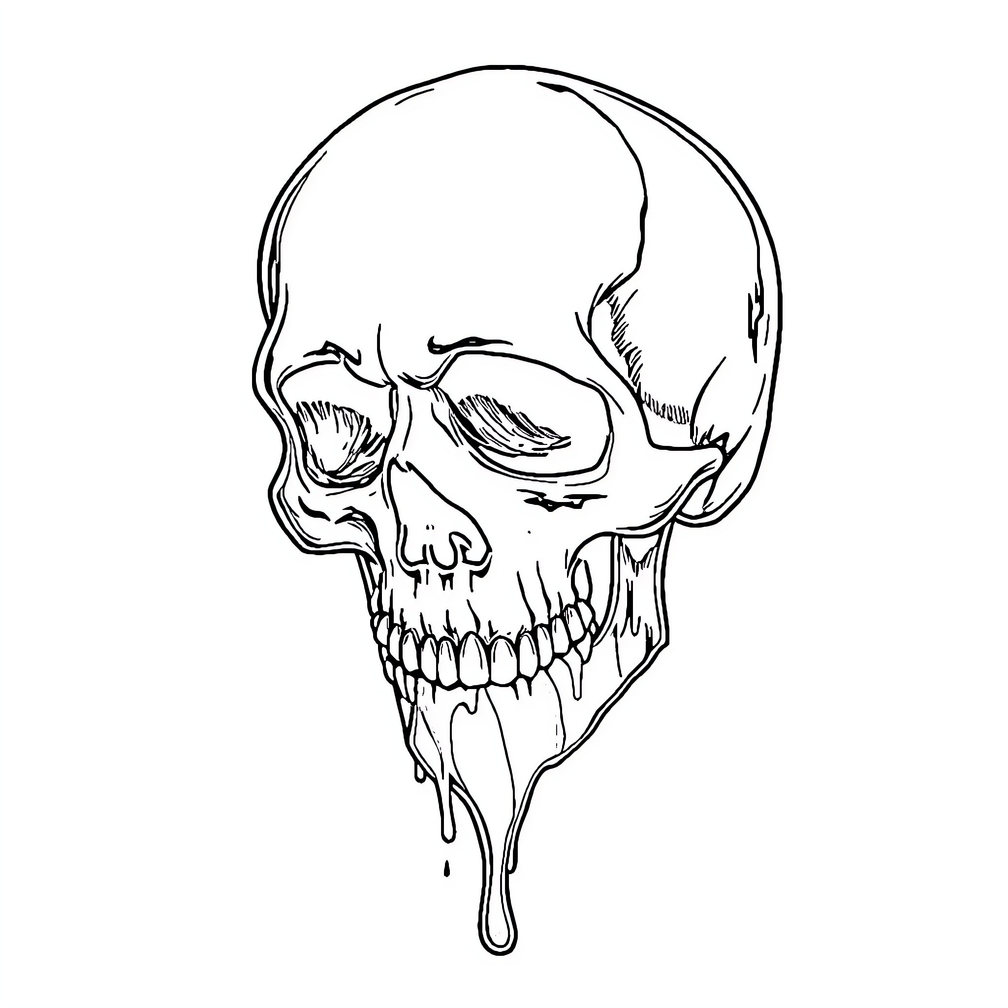 Skull with Creepy Expression Coloring Page (free black-and-white line drawing printable PDF for all, from beginners to advanced learners, including children, teens, adults, and seniors)