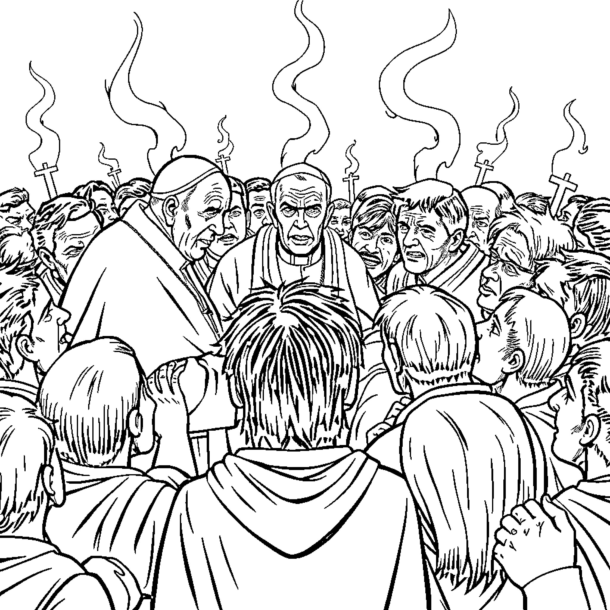 Pope Addressing a Crowd with Fervor Coloring Page (free black-and-white line drawing printable PDF for all, from beginners to advanced learners, including children, teens, adults, and seniors)