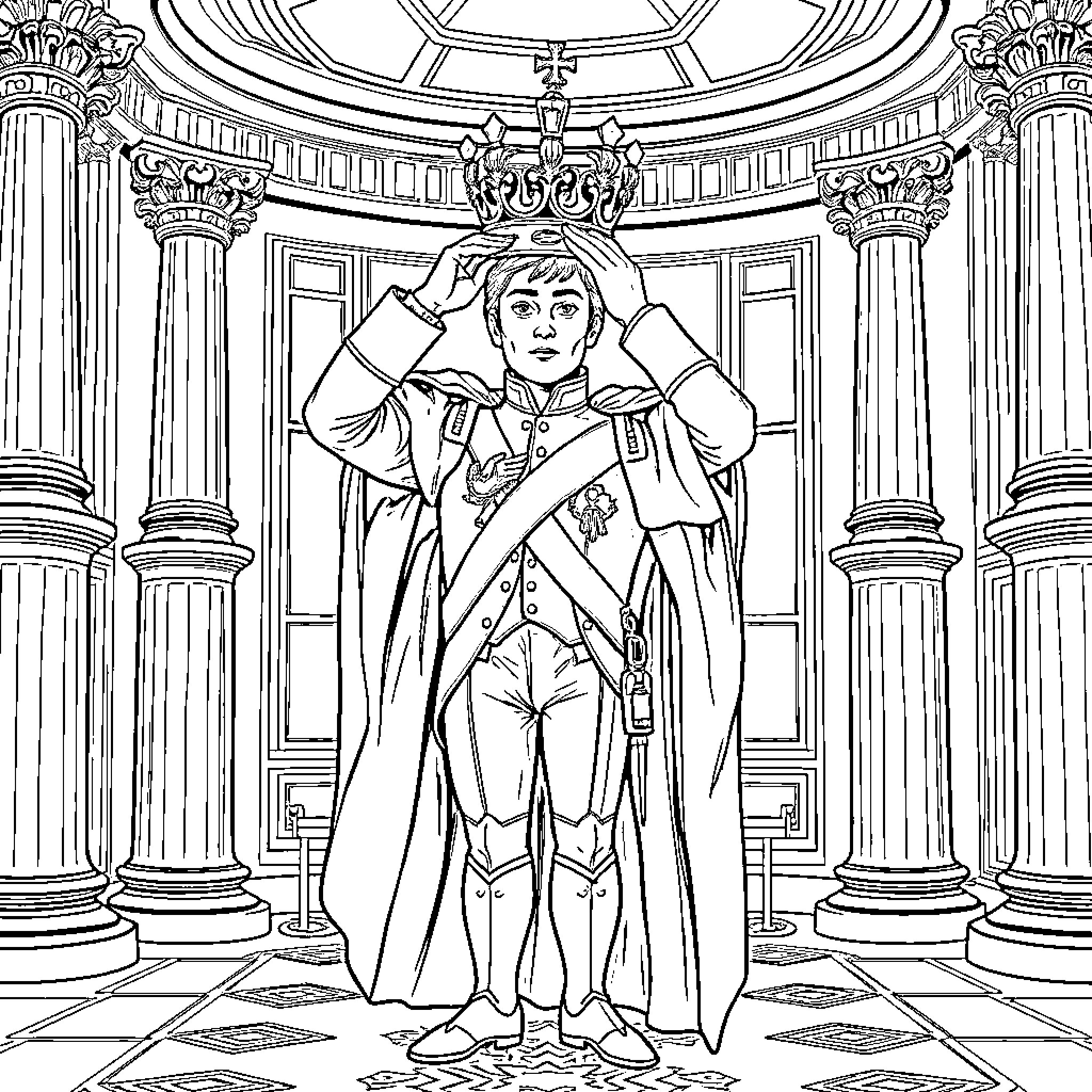 Napoleon's Imperial Grandeur Coloring Page (free black-and-white line drawing printable PDF for all, from beginners to advanced learners, including children, teens, adults, and seniors)
