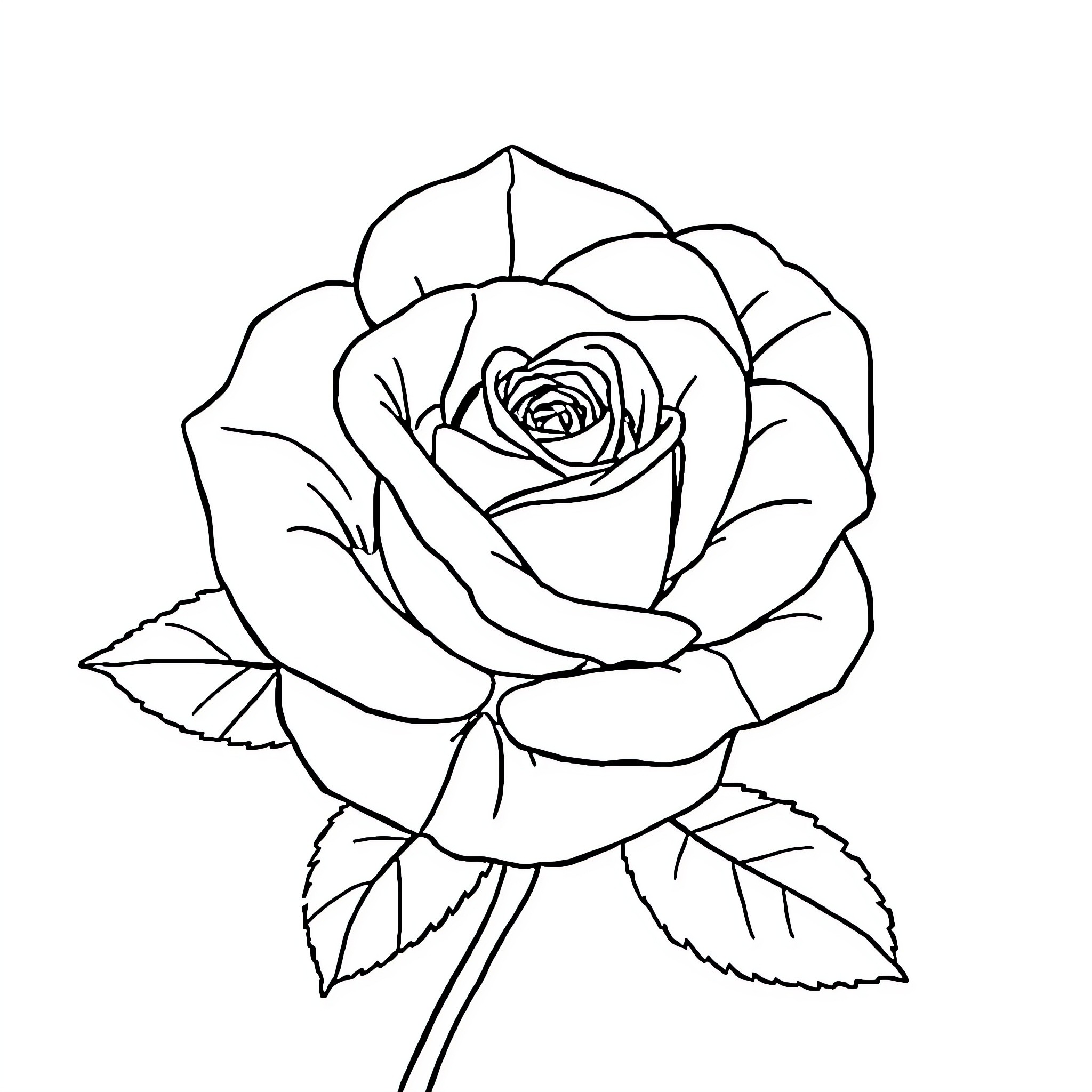 Rose blooming in simple line art Coloring Page (free black-and-white line drawing printable PDF for all, from beginners to advanced learners, including children, teens, adults, and seniors)