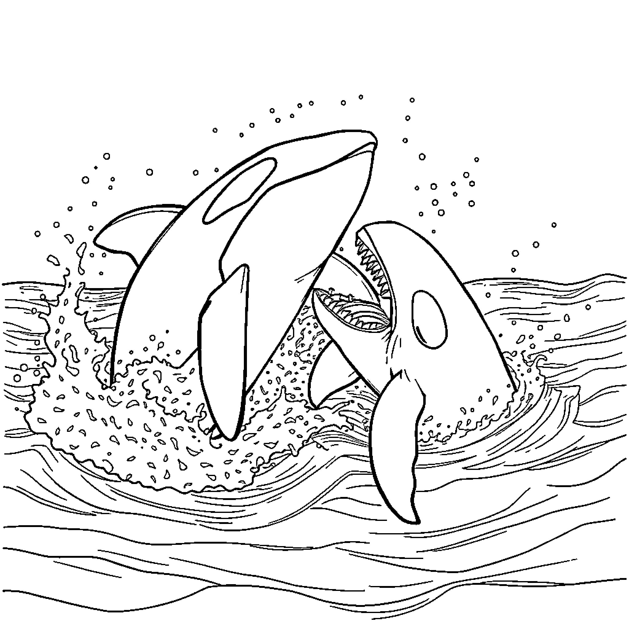Whale swimming in the ocean waves Coloring Page (free black-and-white line drawing printable PDF for all, from beginners to advanced learners, including children, teens, adults, and seniors)