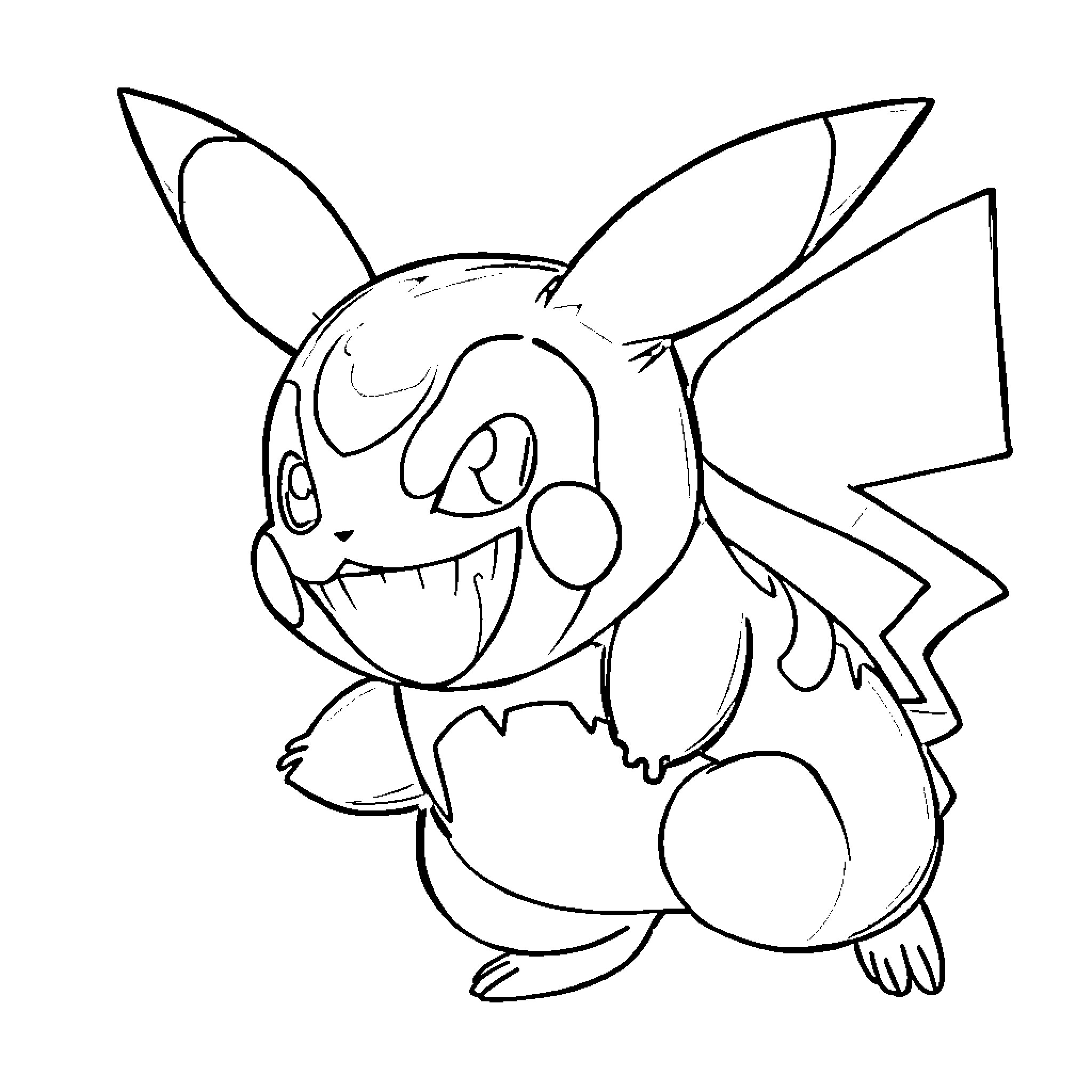 Pikachu making a mischievous expression Coloring Page (free black-and-white line drawing printable PDF for all, from beginners to advanced learners, including children, teens, adults, and seniors)