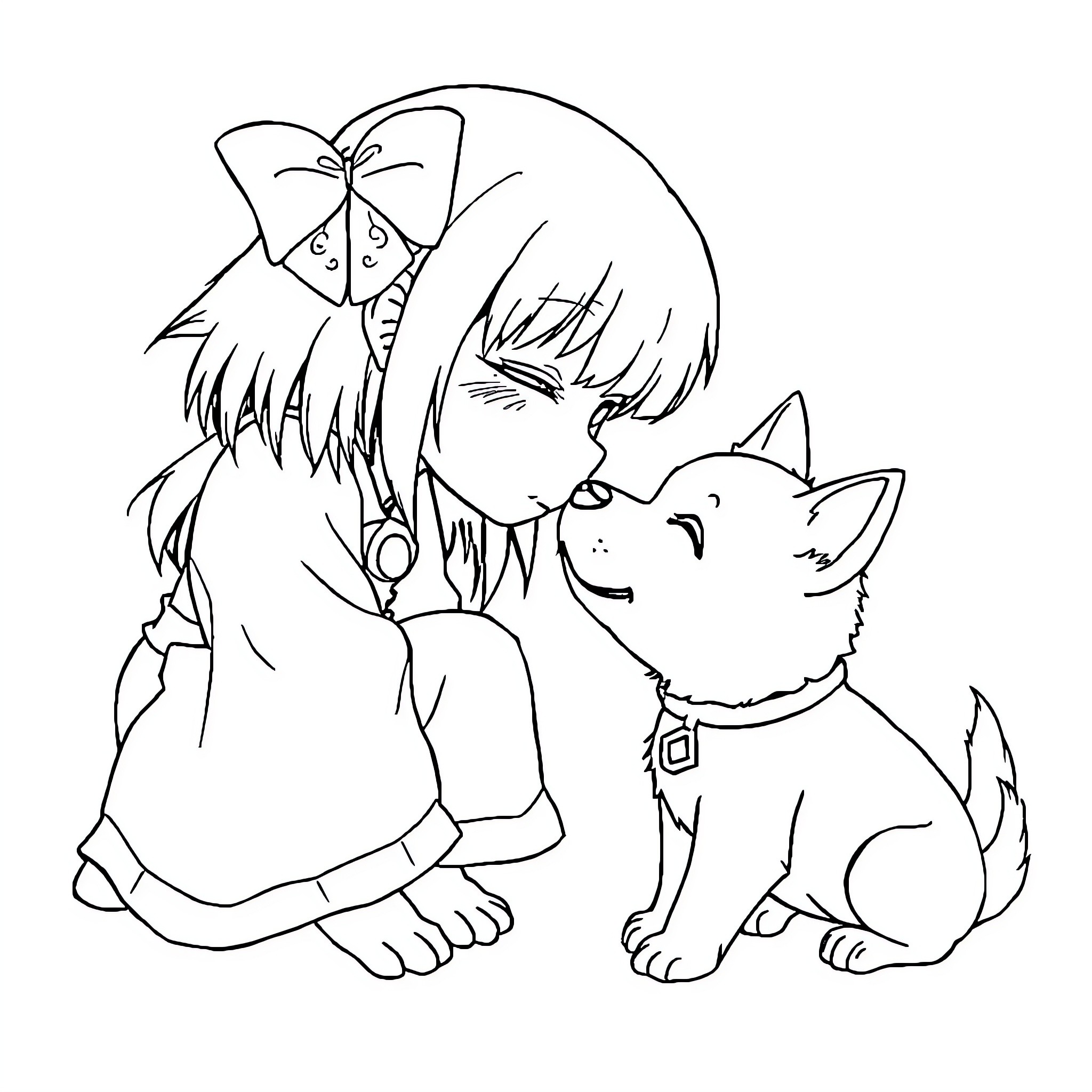 Sukuna's Tender Moment with Companion Coloring Page (free black-and-white line drawing printable PDF for all, from beginners to advanced learners, including children, teens, adults, and seniors)