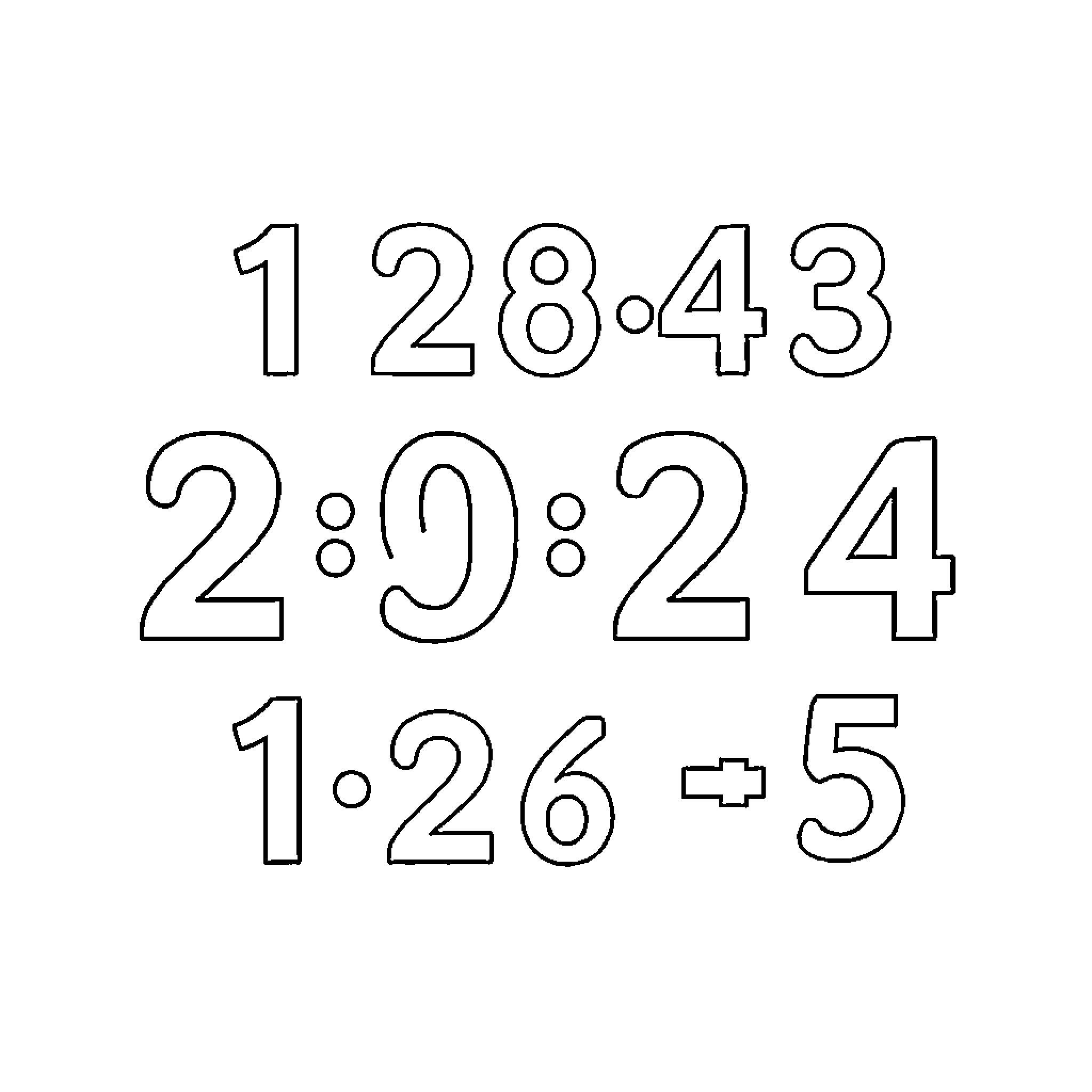 Decimal Numbers in Outline Format Coloring Page (free black-and-white line drawing printable PDF for all, from beginners to advanced learners, including children, teens, adults, and seniors)