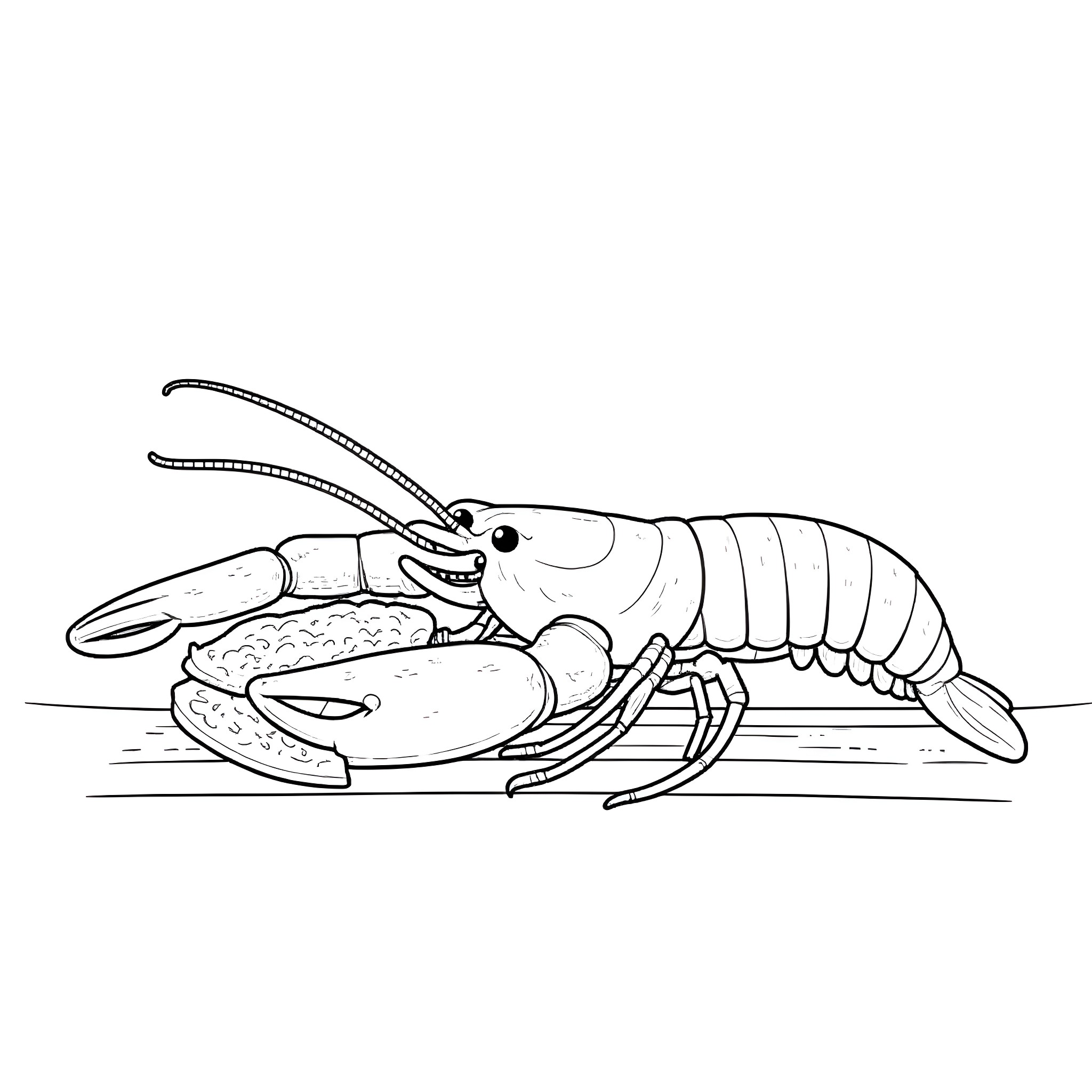 Lobster crawling on the seafloor Coloring Page (free black-and-white line drawing printable PDF for all, from beginners to advanced learners, including children, teens, adults, and seniors)