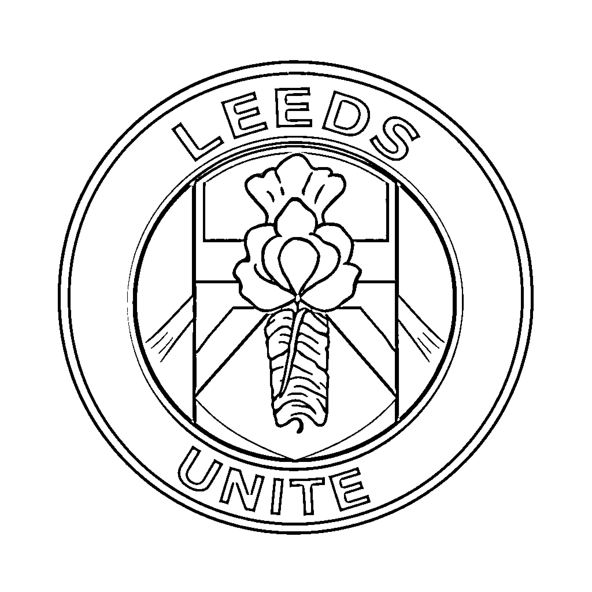 Leeds United logo with floral emblem Coloring Page (free black-and-white line drawing printable PDF for all, from beginners to advanced learners, including children, teens, adults, and seniors)