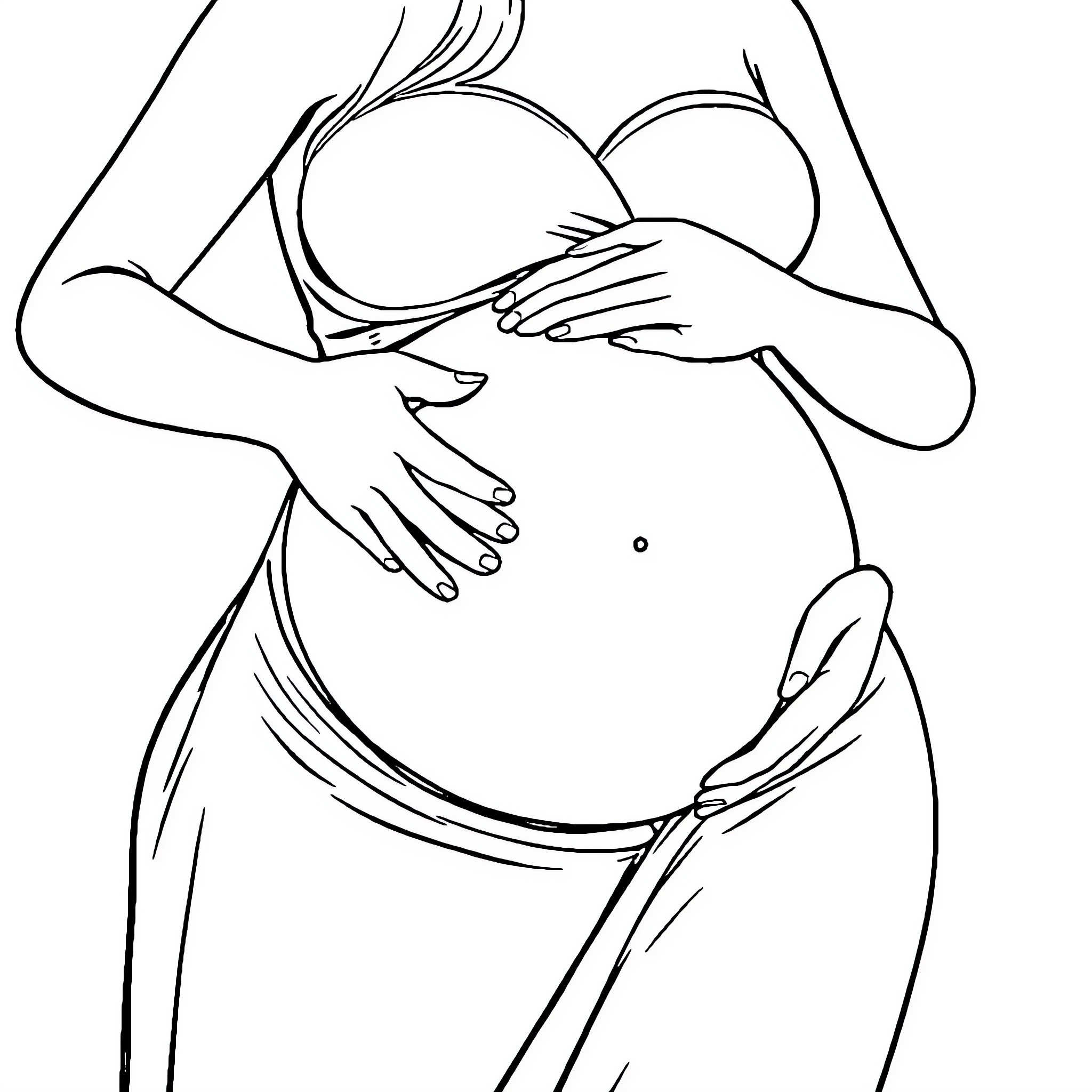 Pregnant Woman Embracing Her Belly Coloring Page (free black-and-white line drawing printable PDF for all, from beginners to advanced learners, including children, teens, adults, and seniors)