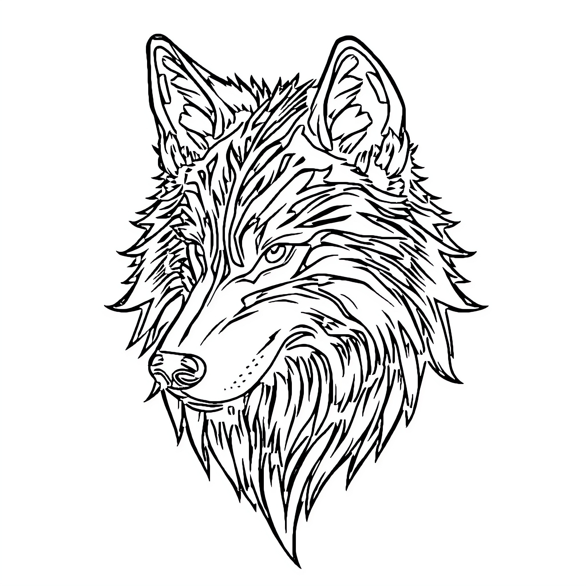 Wolf with detailed fur and intense gaze Coloring Page (free black-and-white line drawing printable PDF for all, from beginners to advanced learners, including children, teens, adults, and seniors)