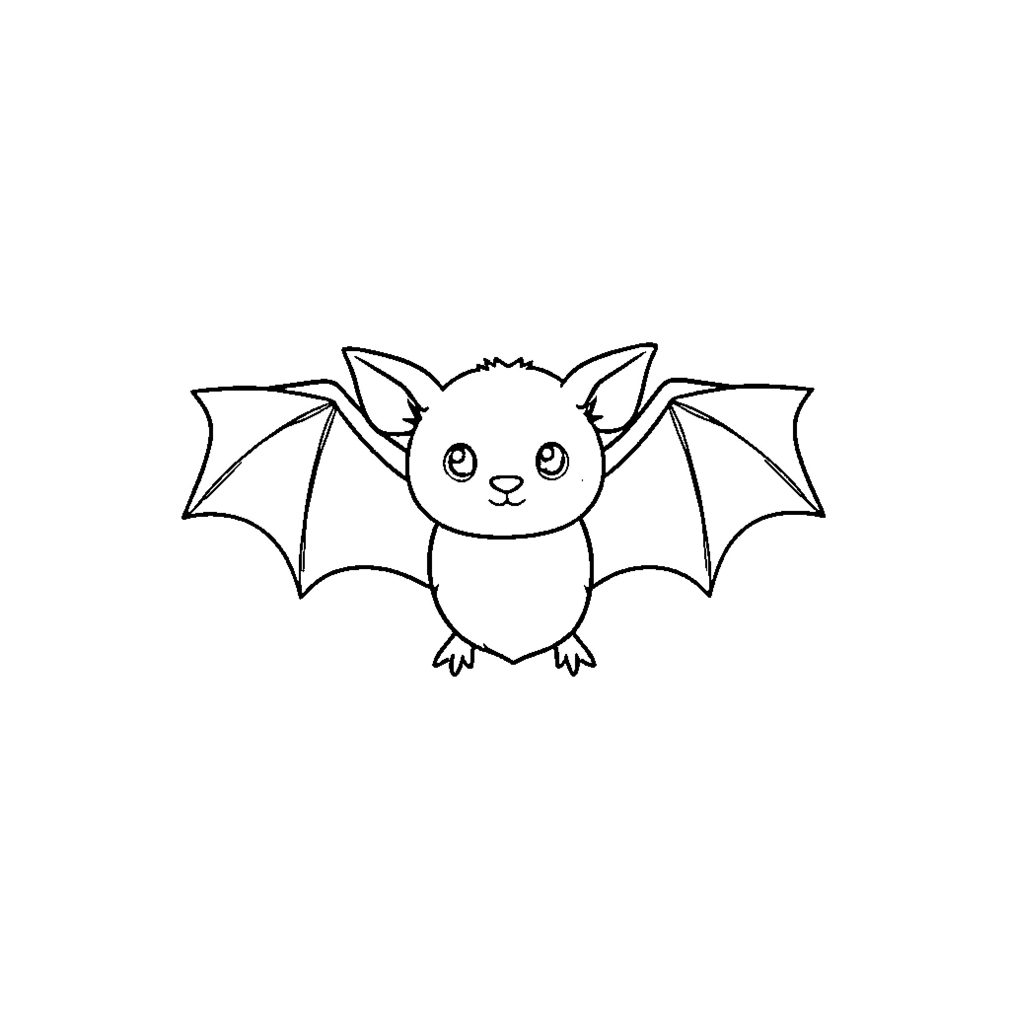 Bat with cute expression Coloring Page (free black-and-white line drawing printable PDF for all, from beginners to advanced learners, including children, teens, adults, and seniors)