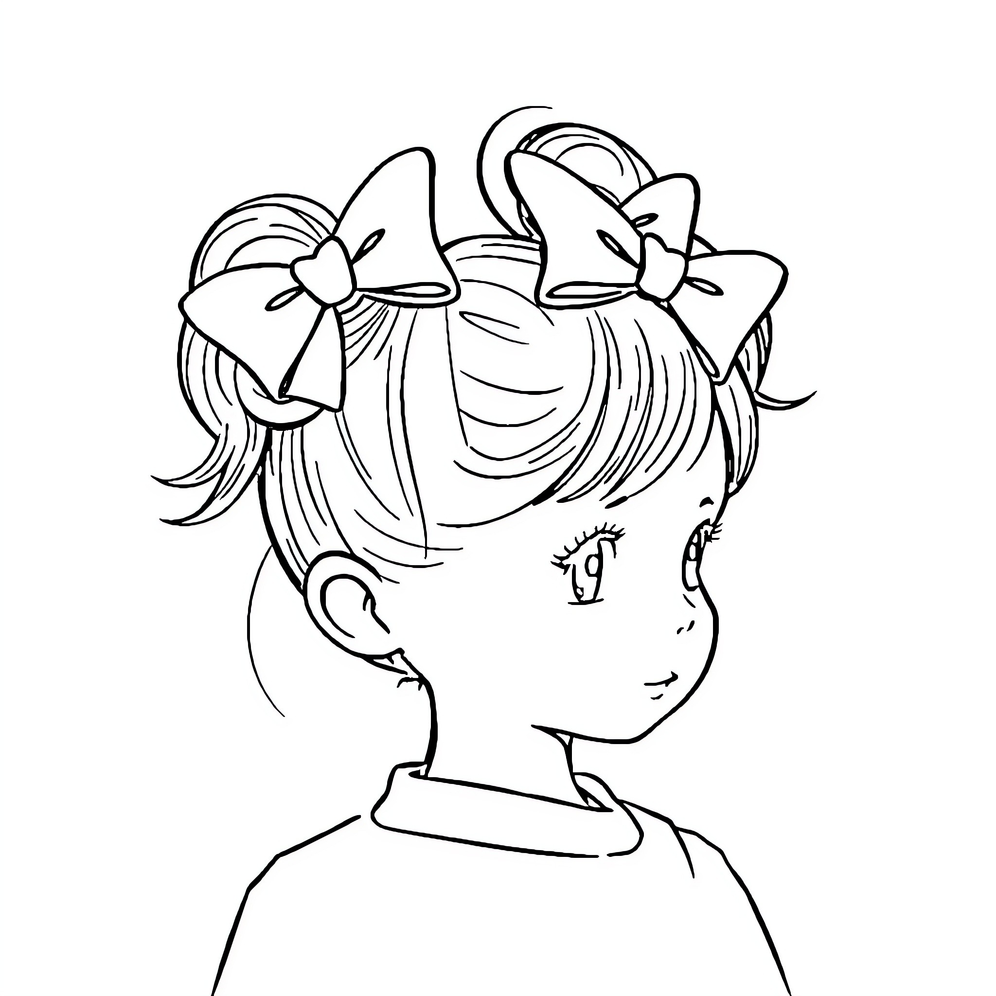 Bow-Adorned Girl with Artistic Expression Coloring Page (free black-and-white line drawing printable PDF for all, from beginners to advanced learners, including children, teens, adults, and seniors)