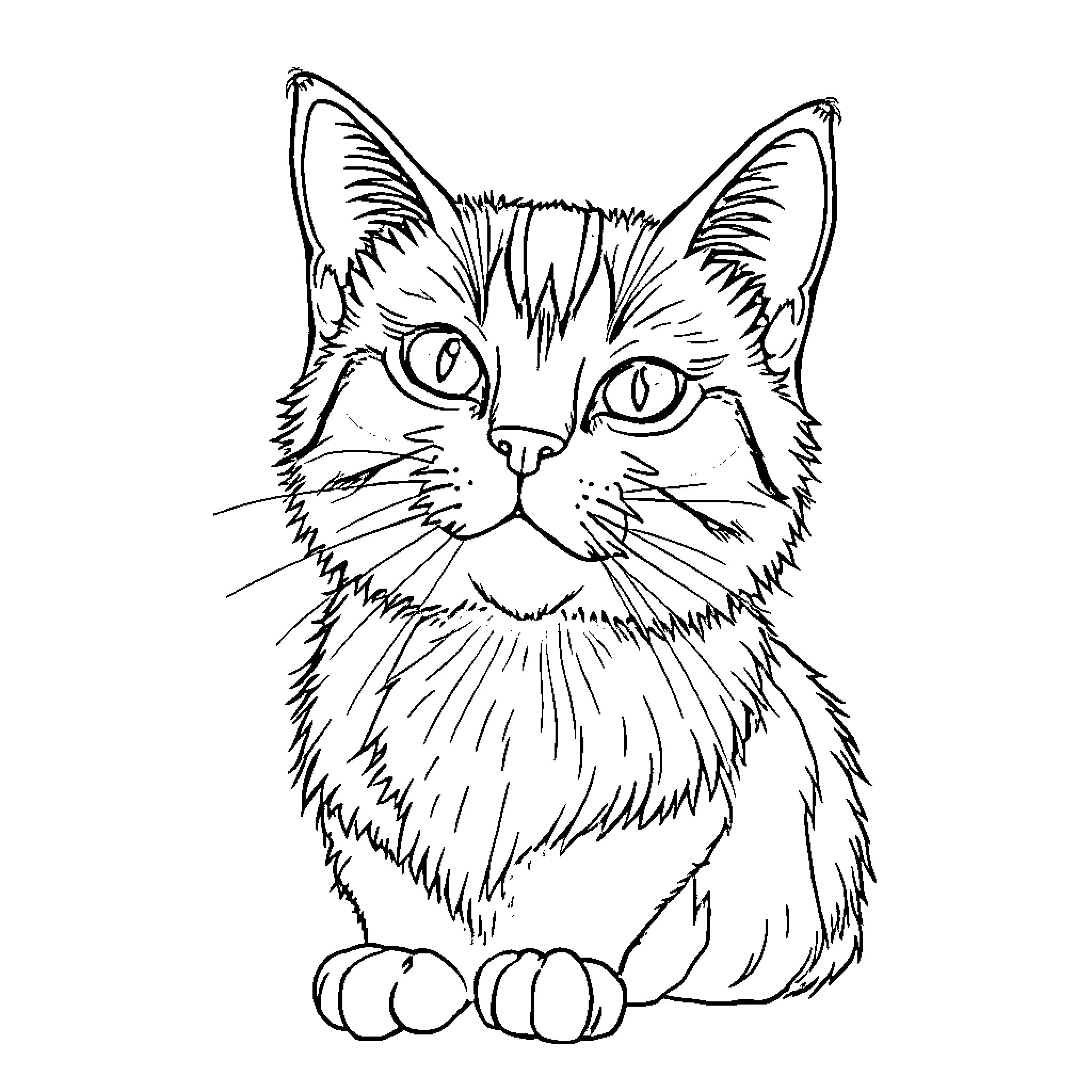 Cat in black and white sketch Coloring Page (free black-and-white line drawing printable PDF for all, from beginners to advanced learners, including children, teens, adults, and seniors)