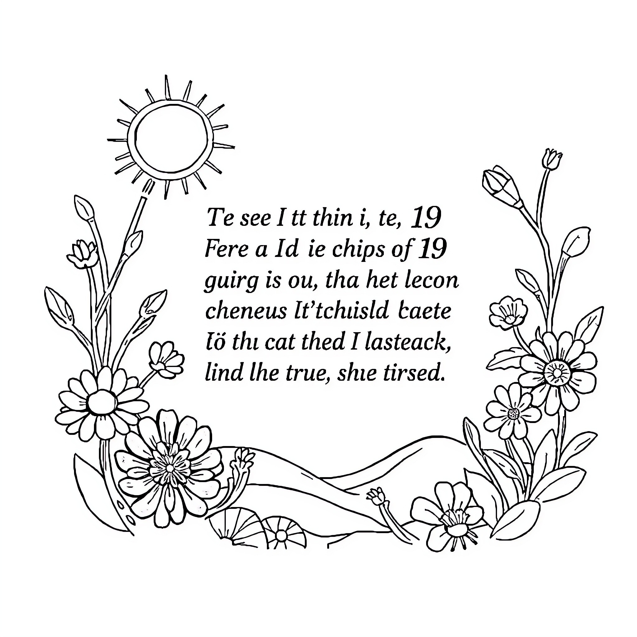 Psalm of Floral Expressions and Sentiments Coloring Page (free black-and-white line drawing printable PDF for all, from beginners to advanced learners, including children, teens, adults, and seniors)