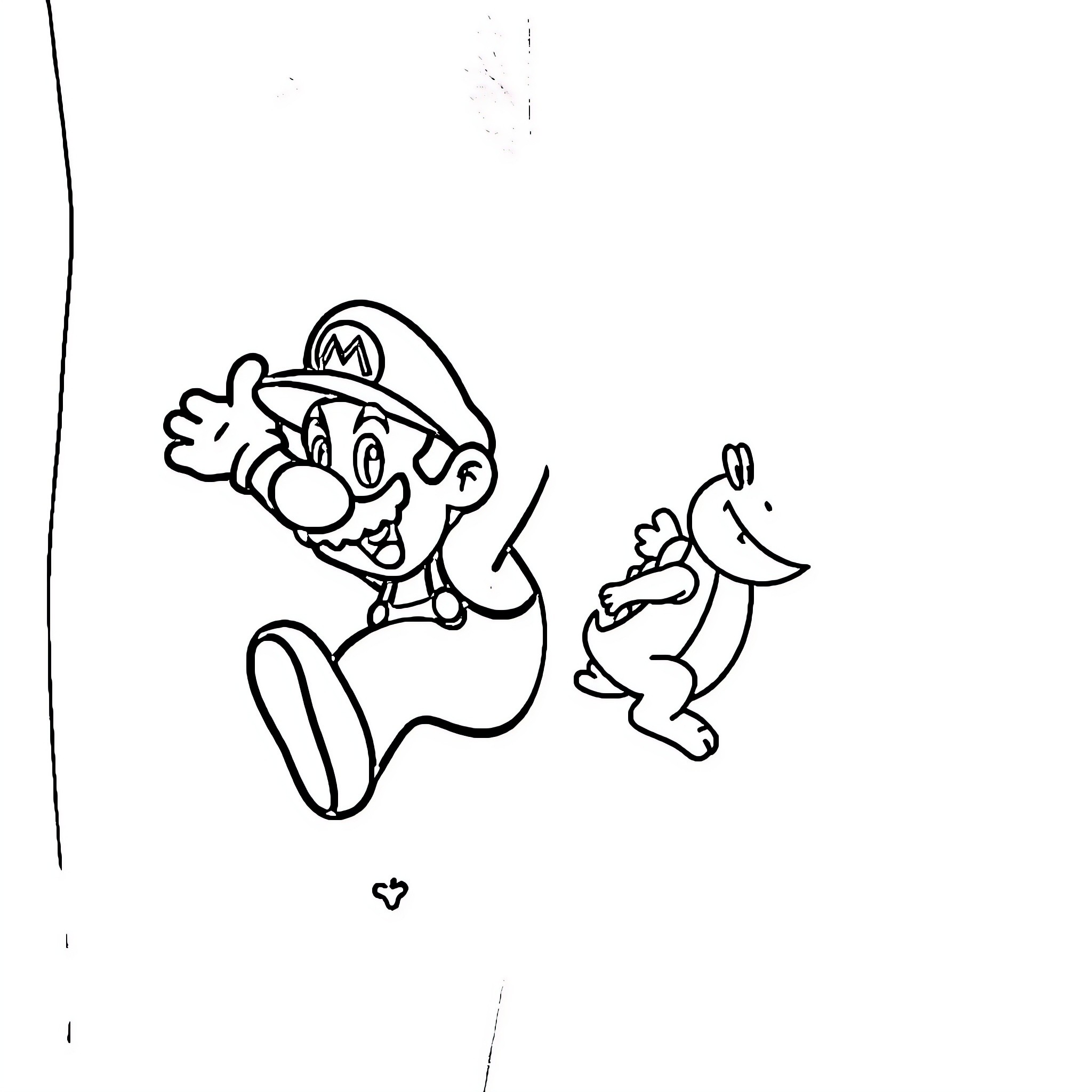 Super Mario chasing a cheerful character Coloring Page (free black-and-white line drawing printable PDF for all, from beginners to advanced learners, including children, teens, adults, and seniors)