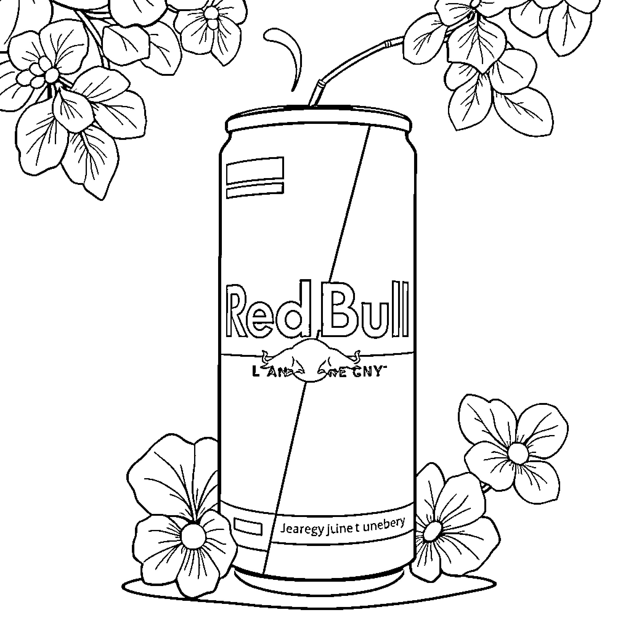 Juneberry energy drink with floral accents Coloring Page (free black-and-white line drawing printable PDF for all, from beginners to advanced learners, including children, teens, adults, and seniors)