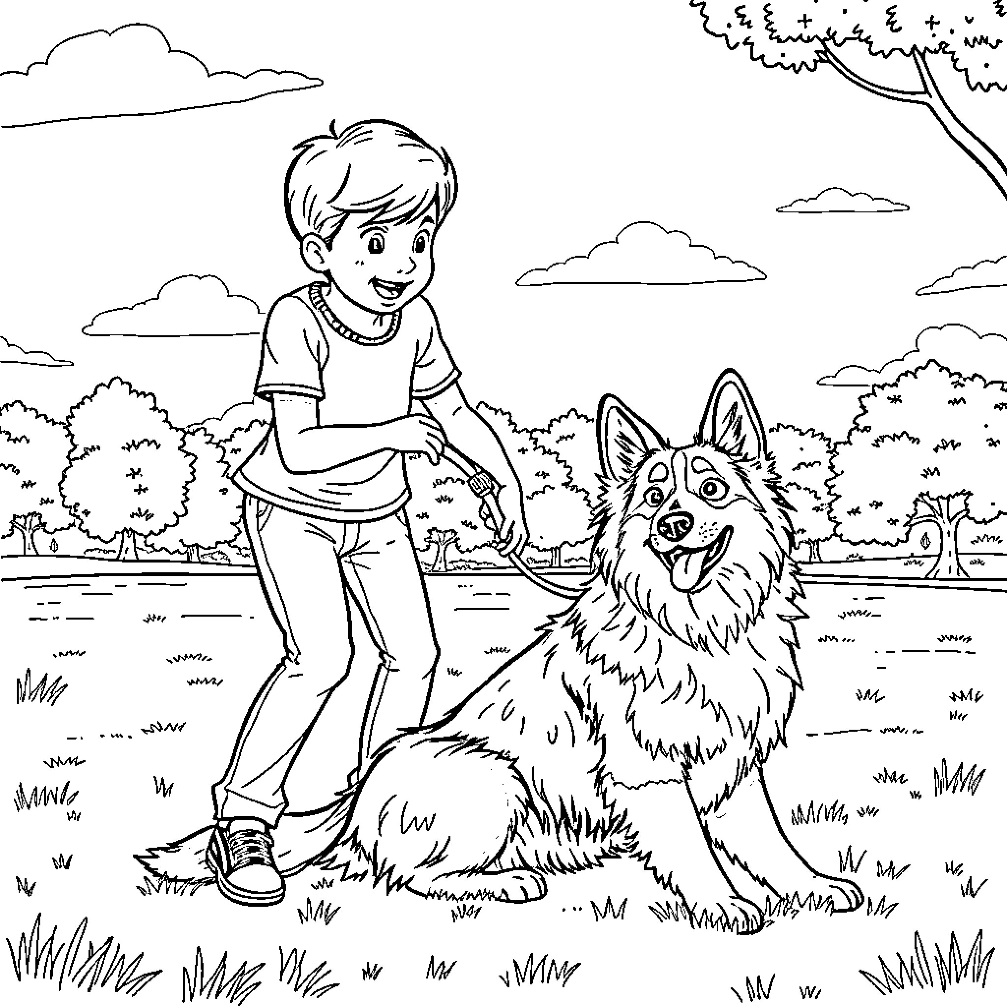Morgan Wallen enjoying outdoor activities with pet Coloring Page (free black-and-white line drawing printable PDF for all, from beginners to advanced learners, including children, teens, adults, and seniors)