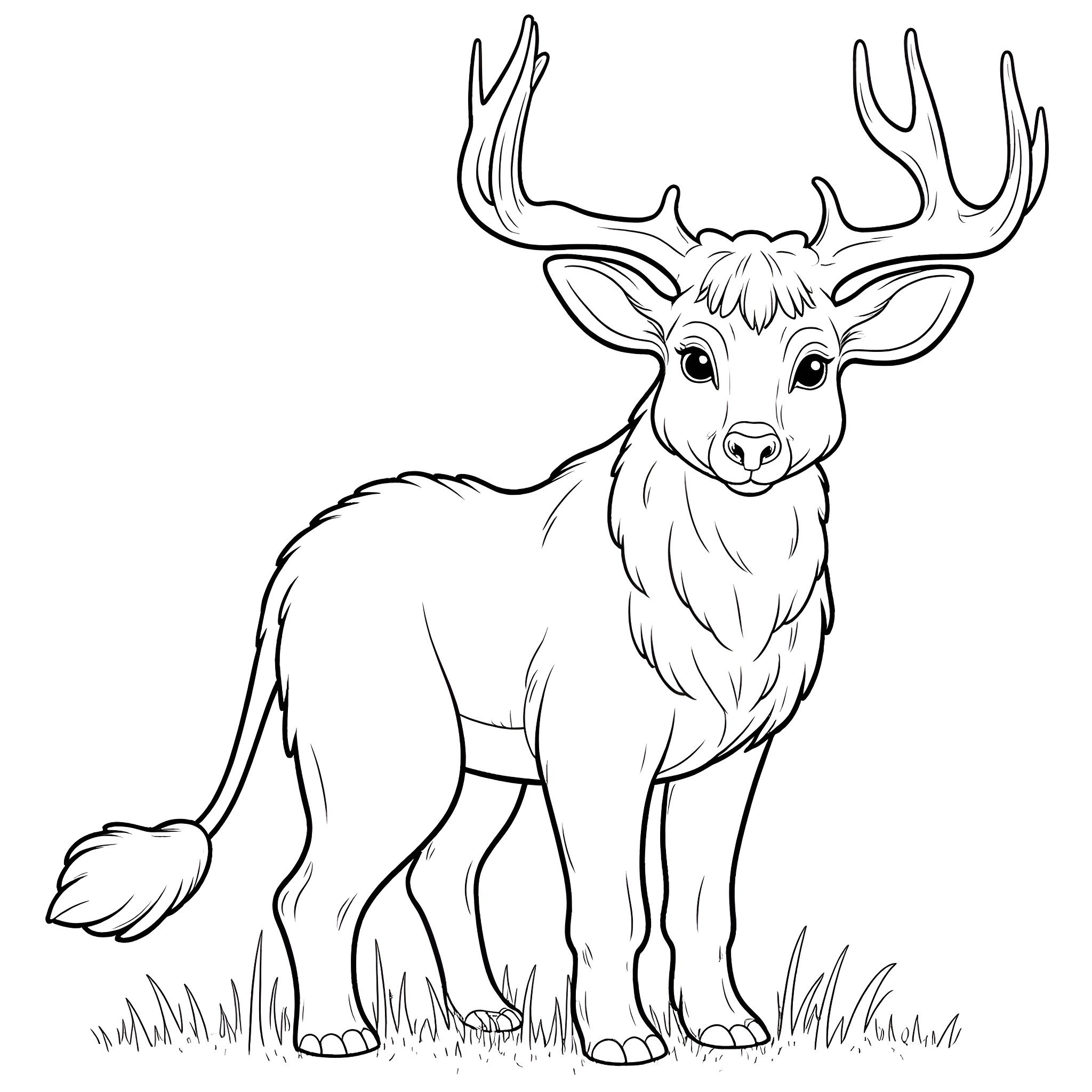 Animal standing in a grassy field Coloring Page (free black-and-white line drawing printable PDF for all, from beginners to advanced learners, including children, teens, adults, and seniors)