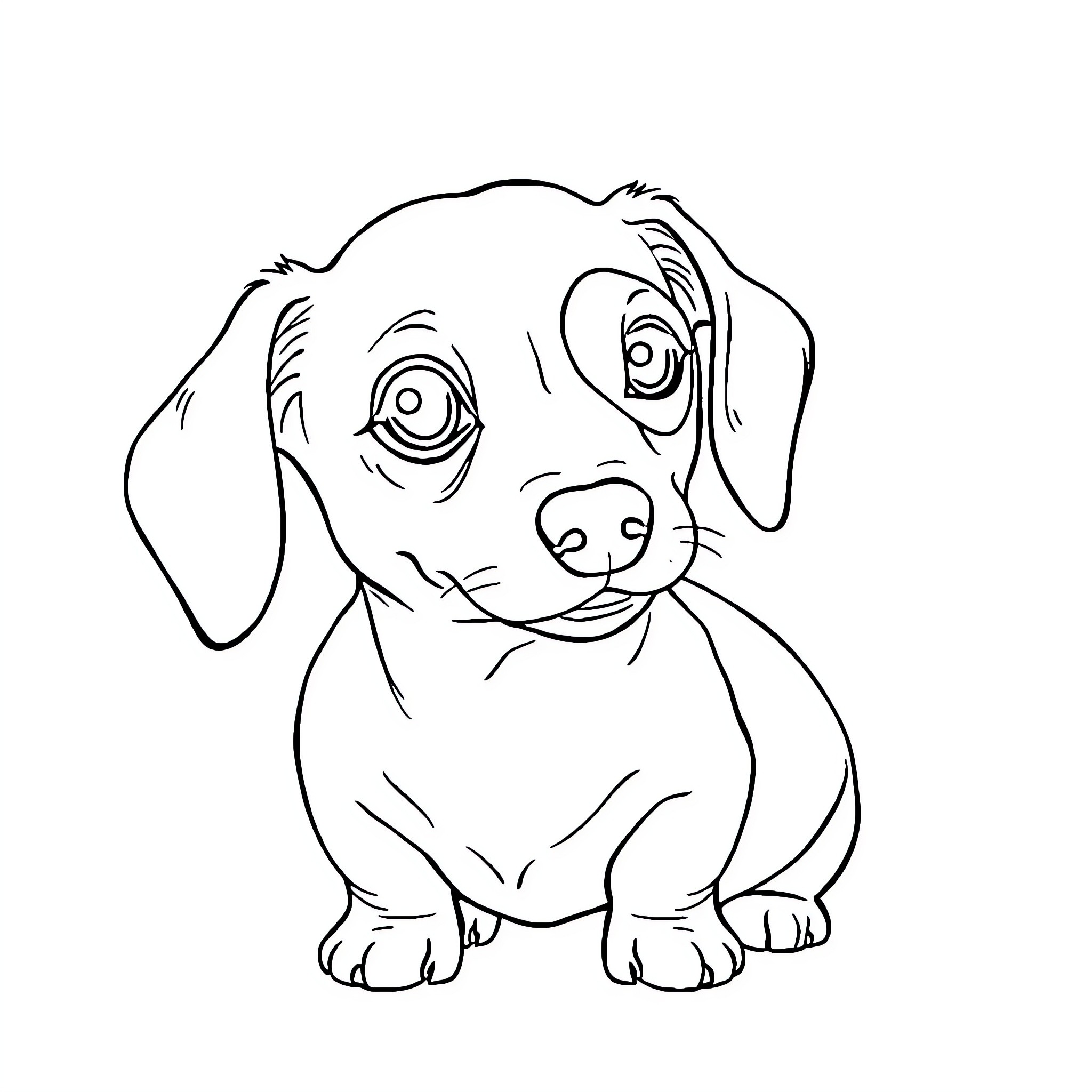 Dachshund puppy looking curious Coloring Page (free black-and-white line drawing printable PDF for all, from beginners to advanced learners, including children, teens, adults, and seniors)